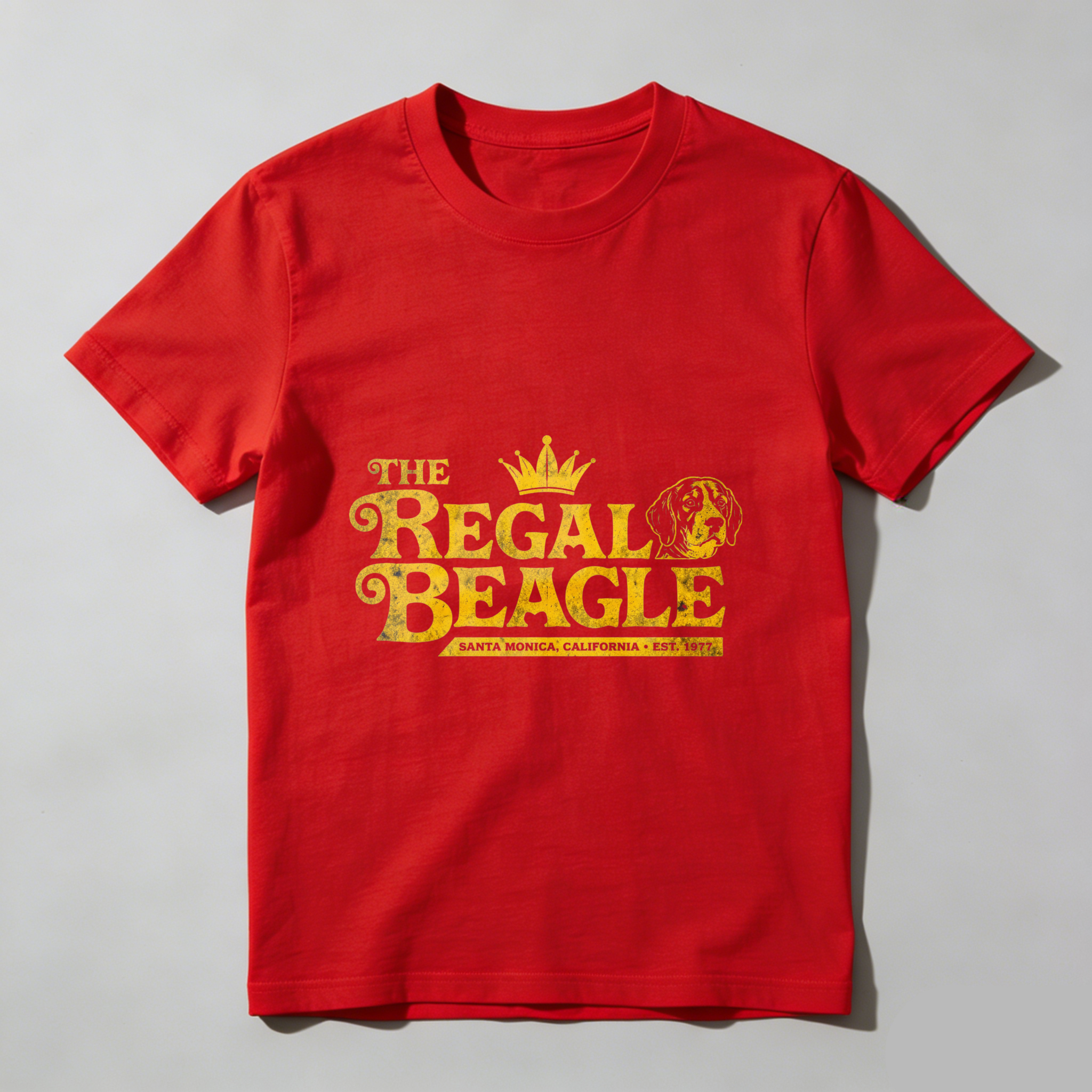 TEECURENT The Regal Beagle T-Shirt Santa Monica California Established 1977 Dog Lover Gift Golden Crown Design Black Men Women Unisex Apparel