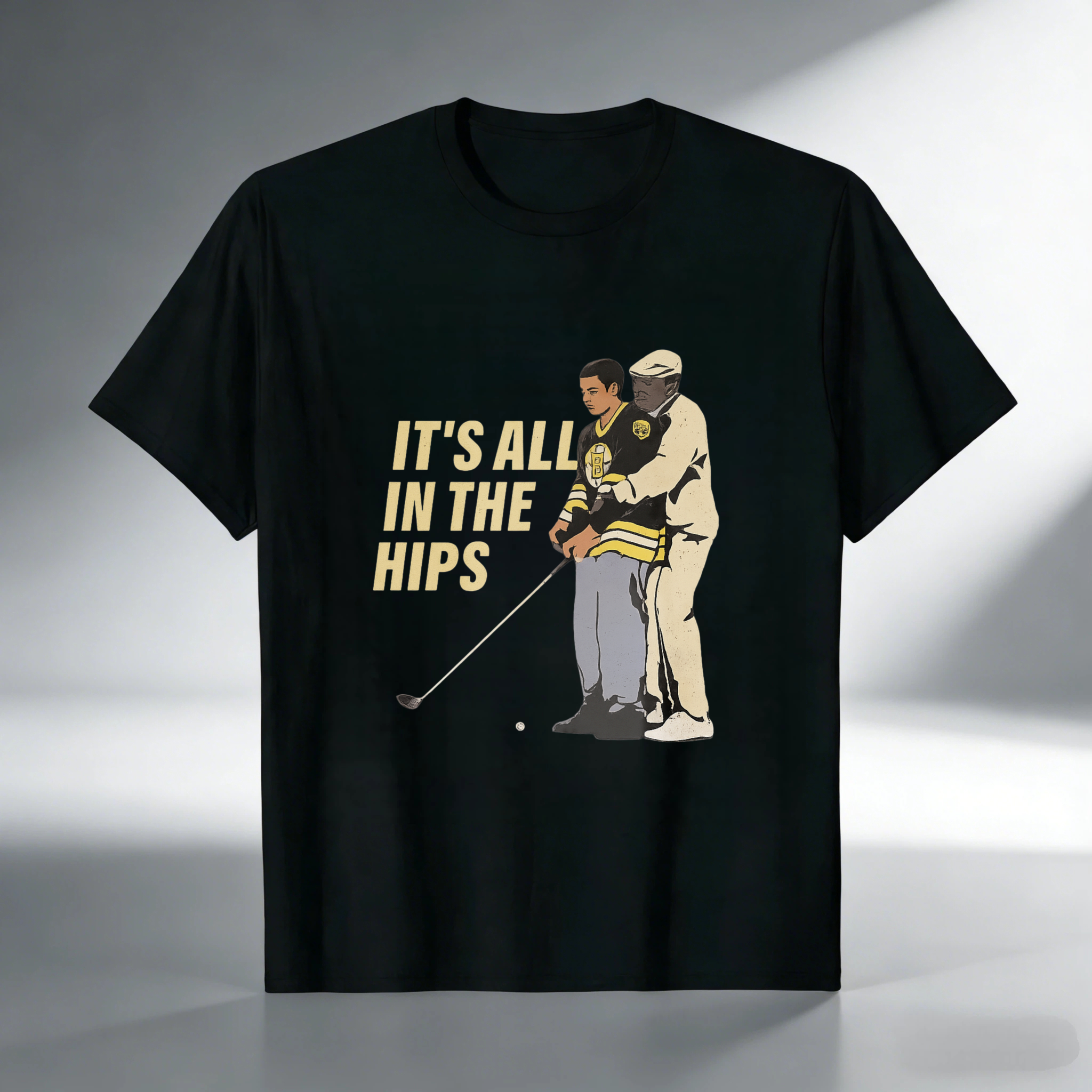 TEECURENT It All In The Hips Golf T-Shirt With Golfer And Coach Graphic Design For Men And Women Casual Wear
