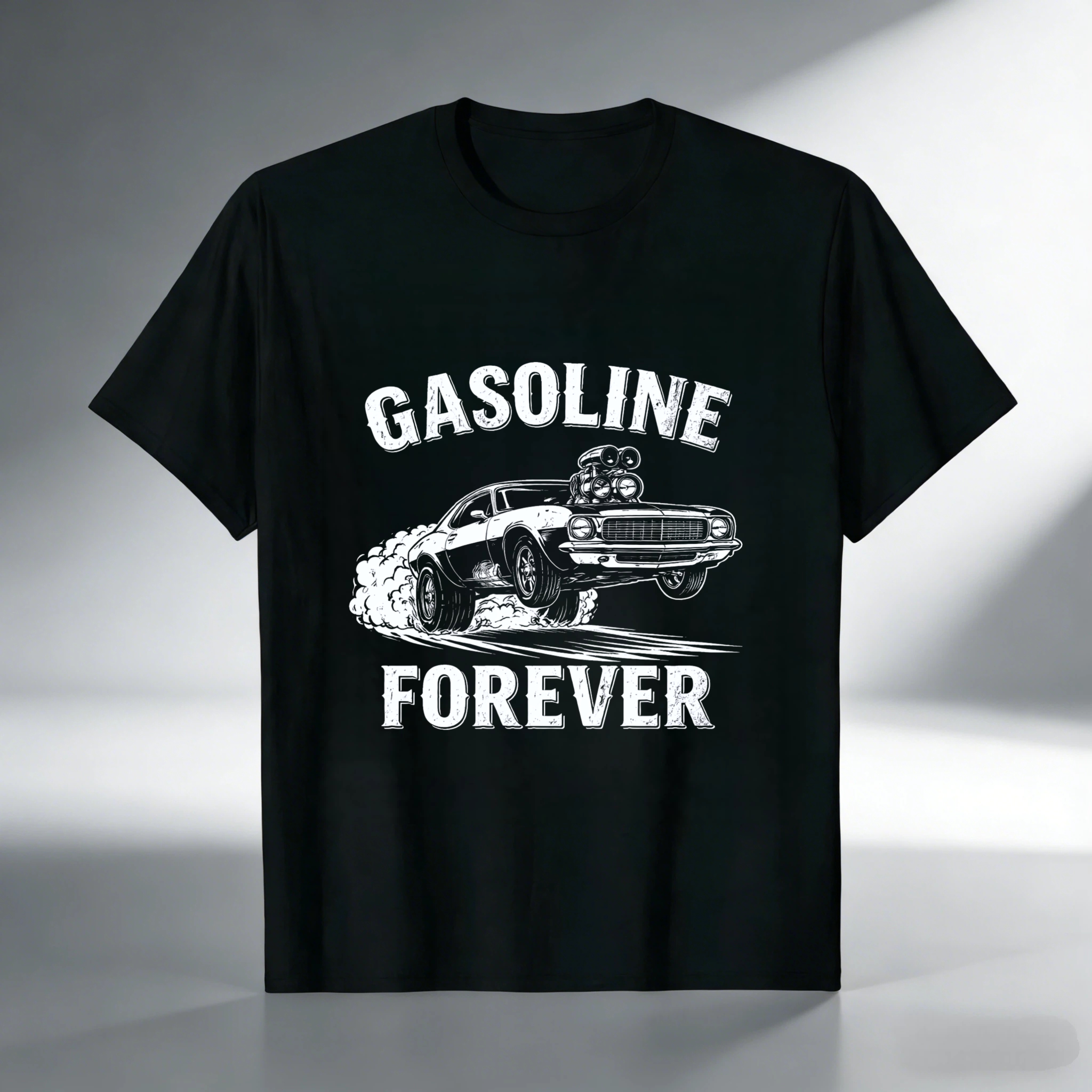 Gasoline Forever Classic Muscle Car T-Shirt For Men And Women Automotive Enthusiast Gift Black Cotton Shirt