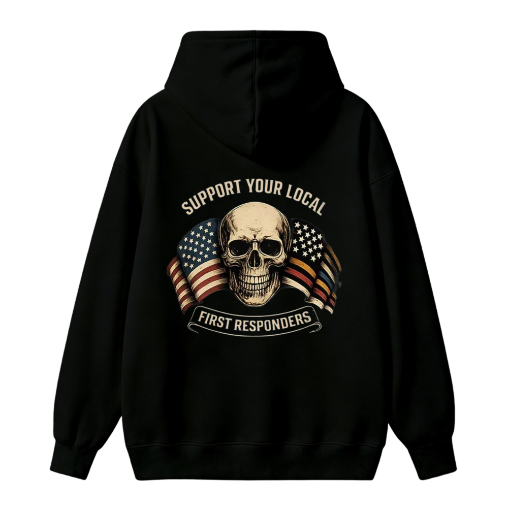 Support Your Local First Responders Skull American Flag Unisex Classic Hoodie