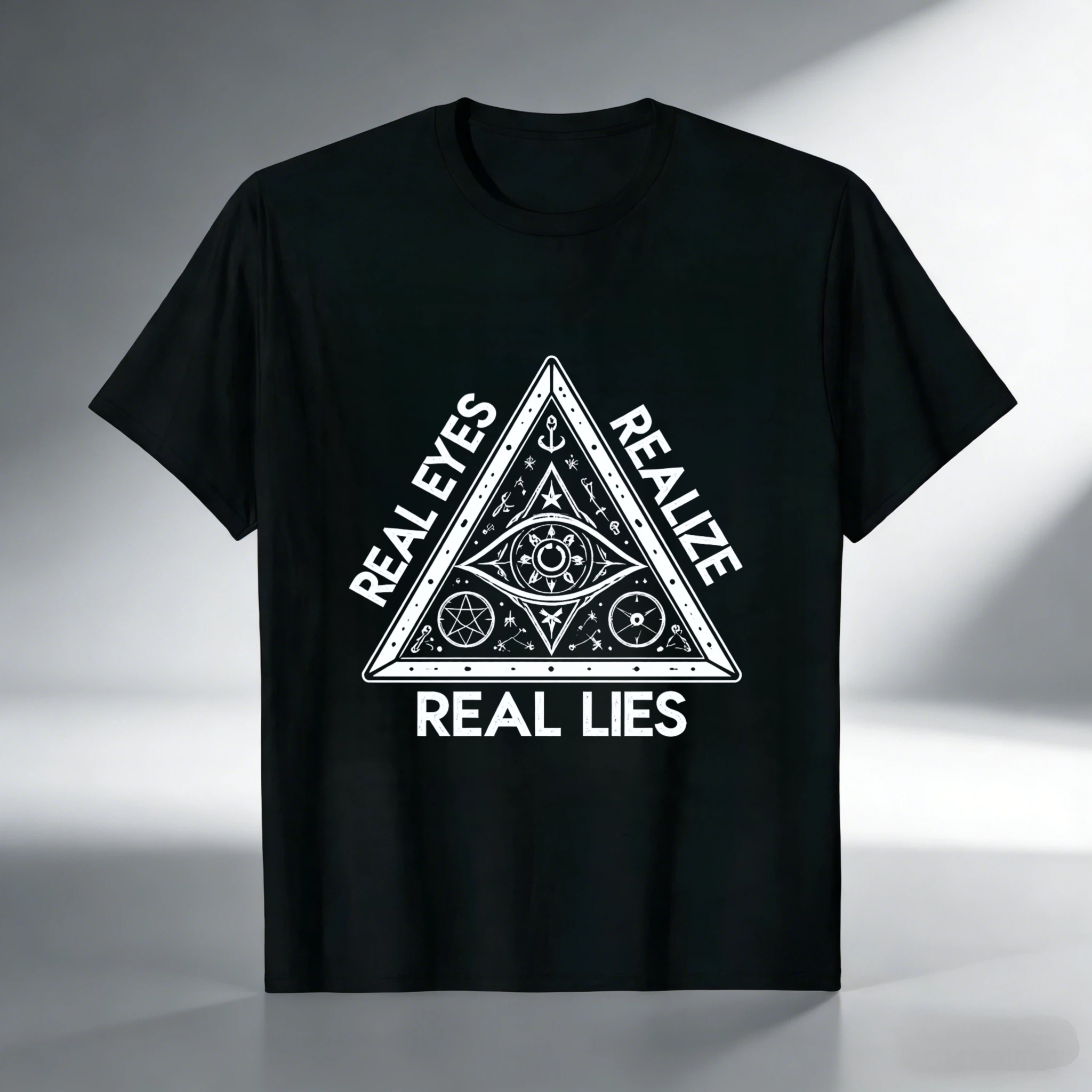 TEECURENT  Real Eyes Realize Real Lies Pyramid Eye Symbol(7) TEECURENT