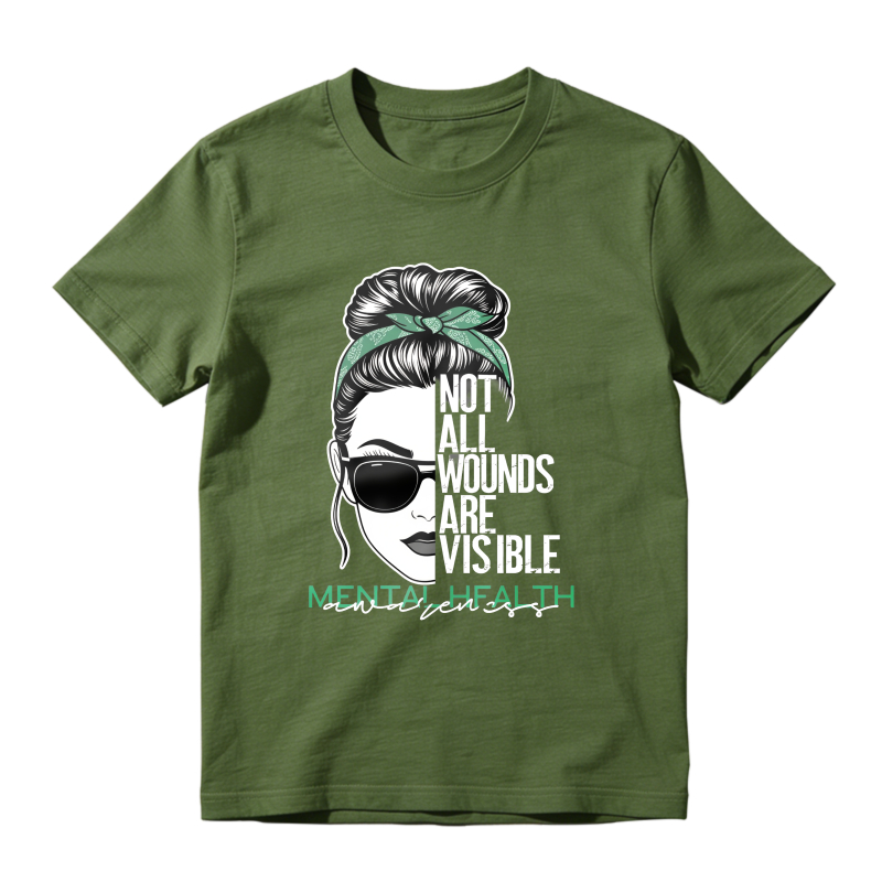 Dorawear™ Mental Health Awareness Not All Wounds Are Visible Woman With Sunglasses And Hair Bun Unisex Classic T-shirt