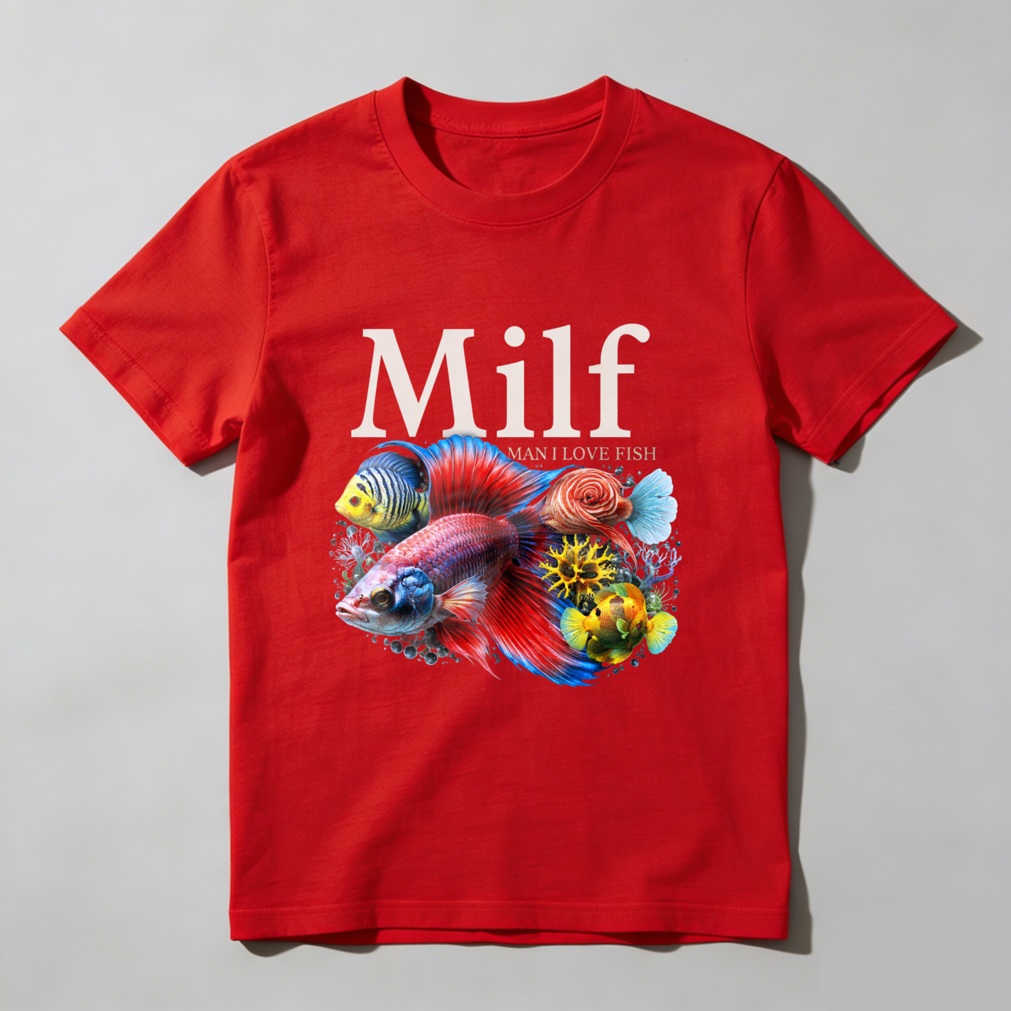 Milf Man I Love Fish T Shirt With Colorful Aquarium Fish Design For Fish Enthusiasts And Aquatic Lovers