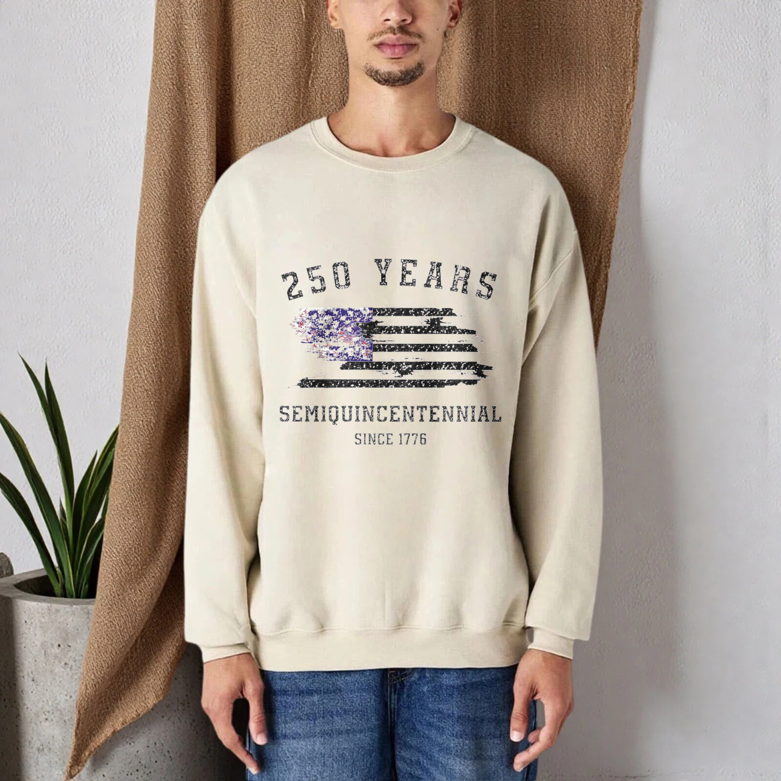 250 Years SemiQuincennial Since 1776 American Flag Sweatshirt Black Crewneck Pullover Unisex Casual Top