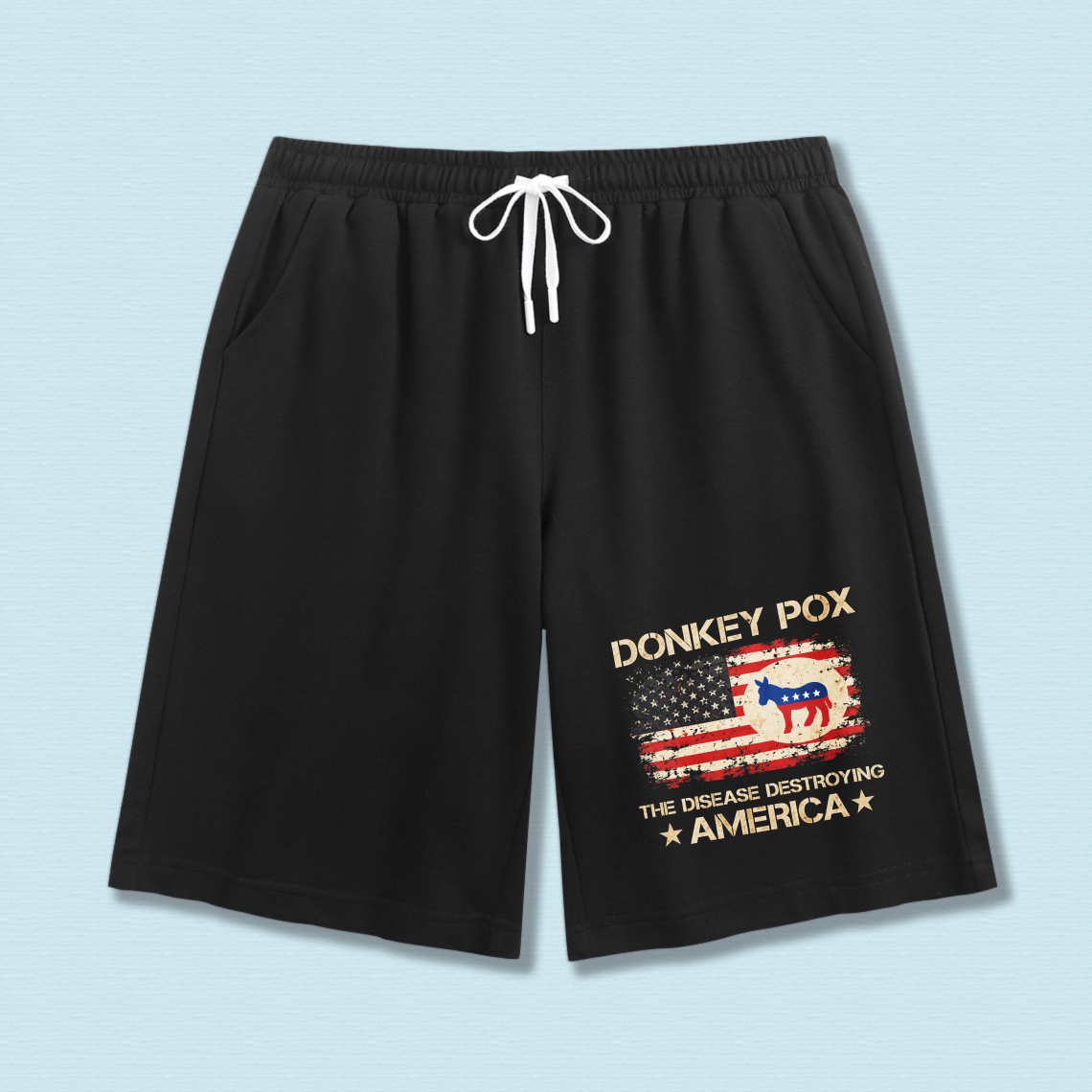 TEECURENT Donkey Pox The Disease Destroying America Political Statement Shorts Men Women Casual Beach Wear Graphic Print Drawstring Pants