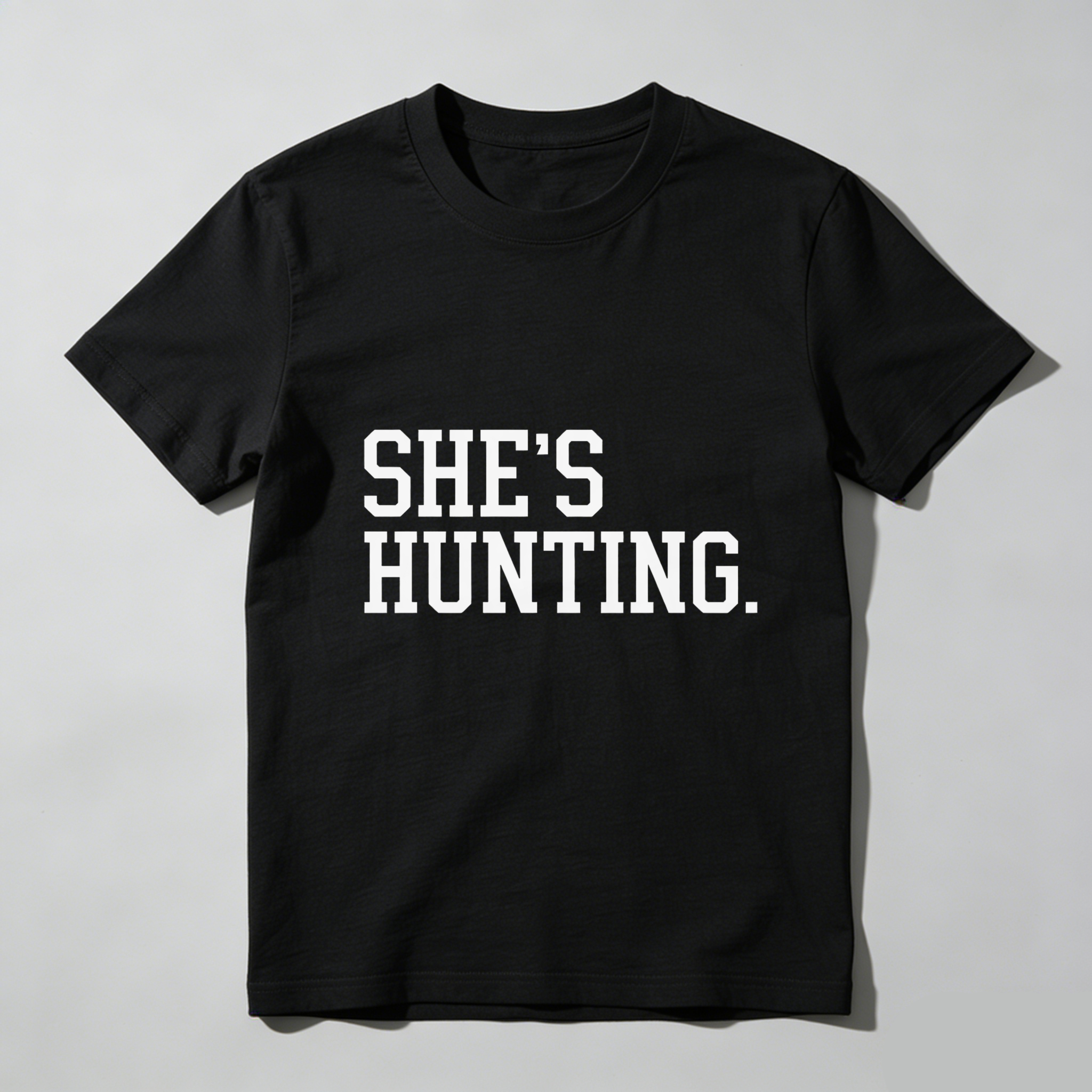TEECURENT Shes Hunting Black T-Shirt For Women Men Unisex Casual Graphic Tee Shirt Hunting Outfit Gift Idea-TeeCurent