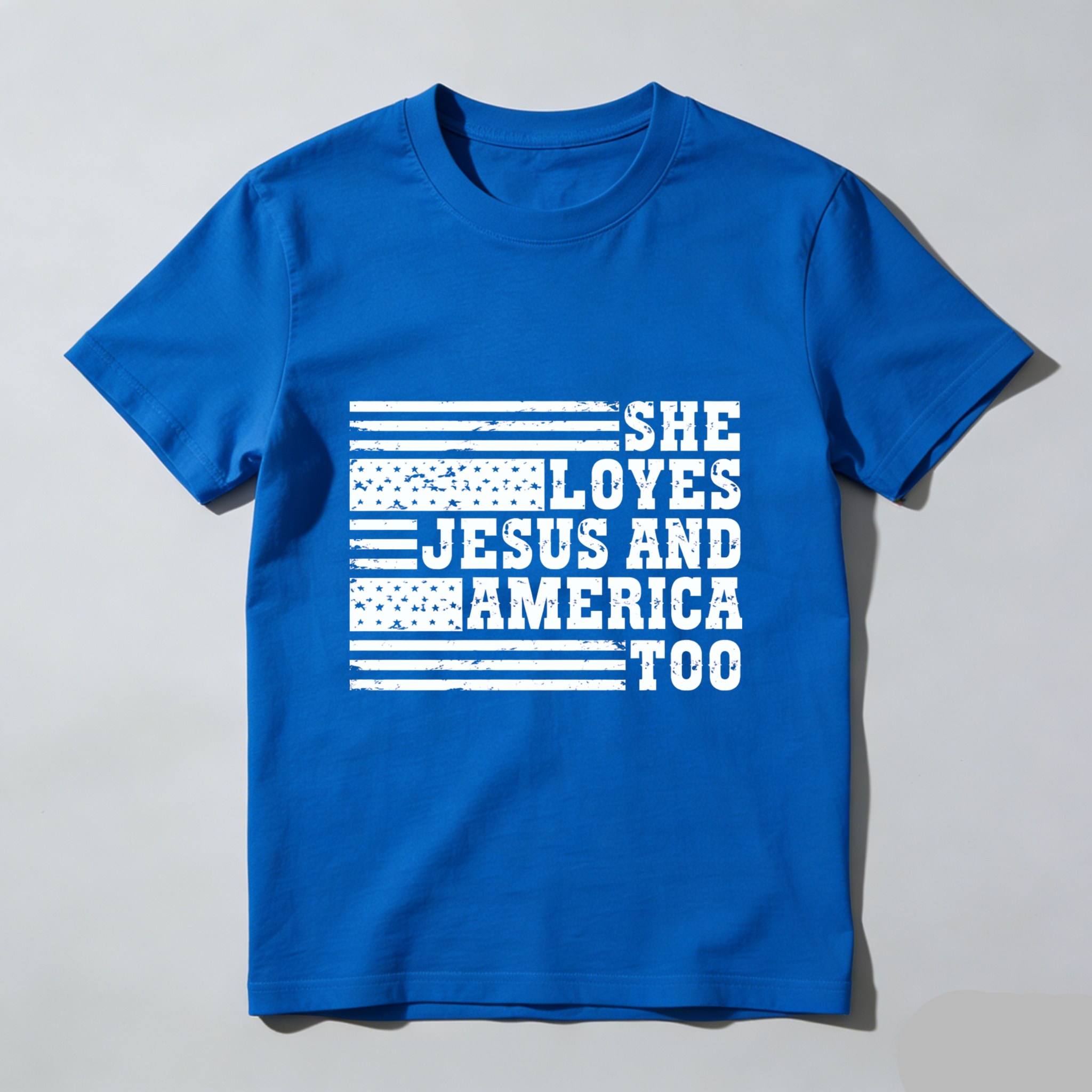 TEECURENT She Loves Jesus And America Too Patriotic Flag T Shirt WOMEN