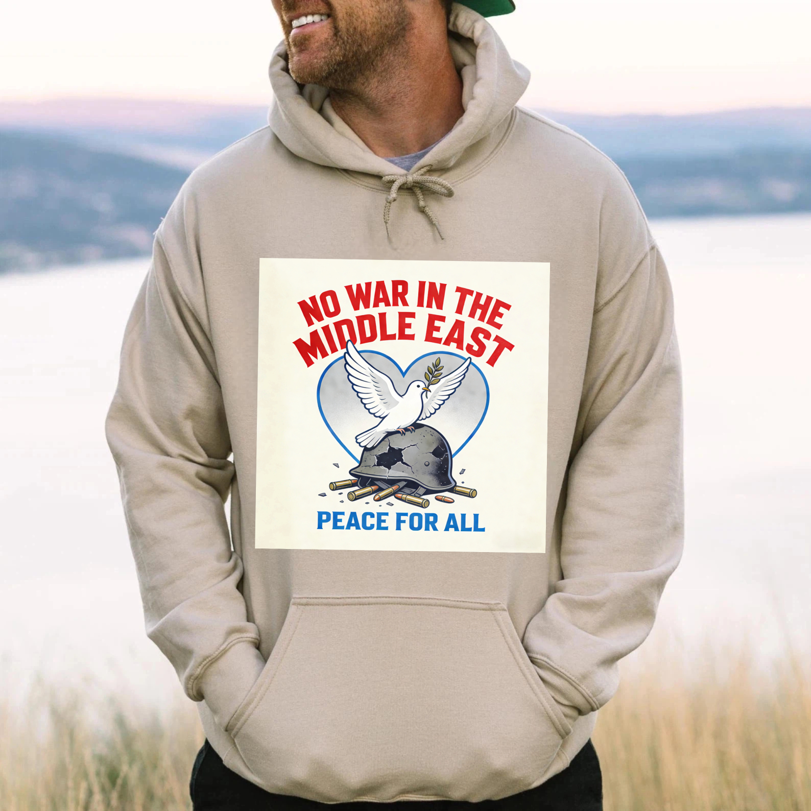 TEECURENT No War In The Middle East Peace For All Hoodie With Dove And Helmet Design