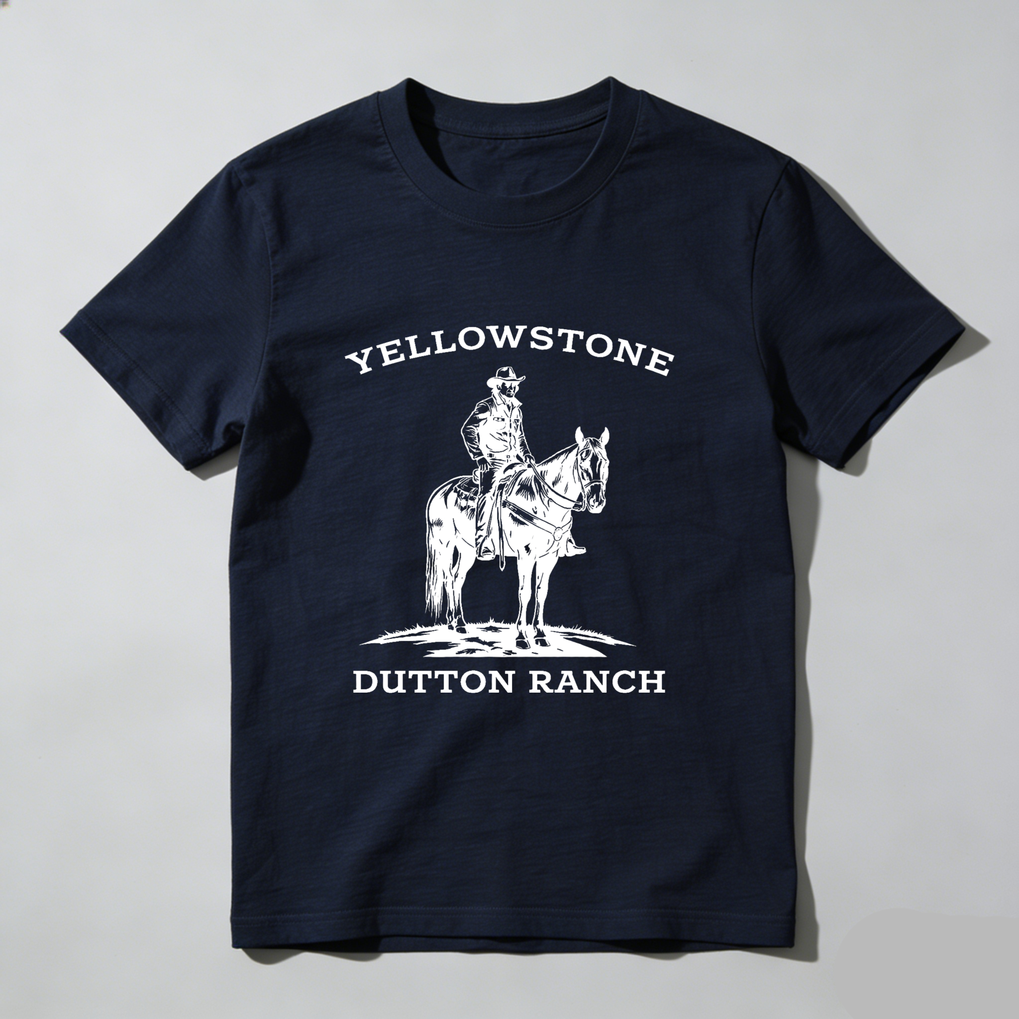 TEECURENT Yellowstone Dutton Ranch Cowboy Horse Rider T-Shirt Black Cotton Men Women Unisex Western Style Graphic Tee Shirt