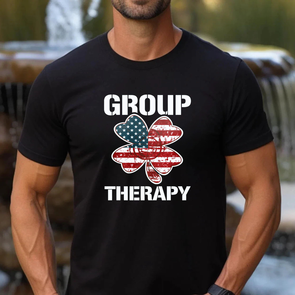 TEECURENT Group Therapy American Flag Shamrock T Shirt