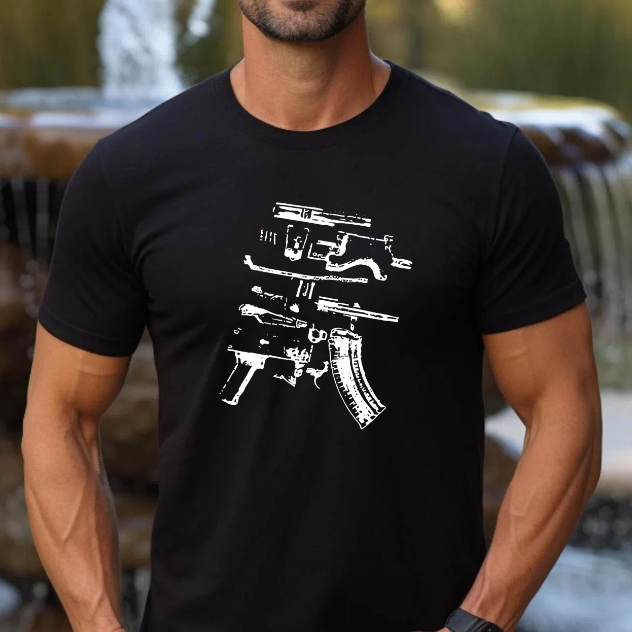 TEECURENT T-SHIRT  Gun Parts Exploded Diagram White Print