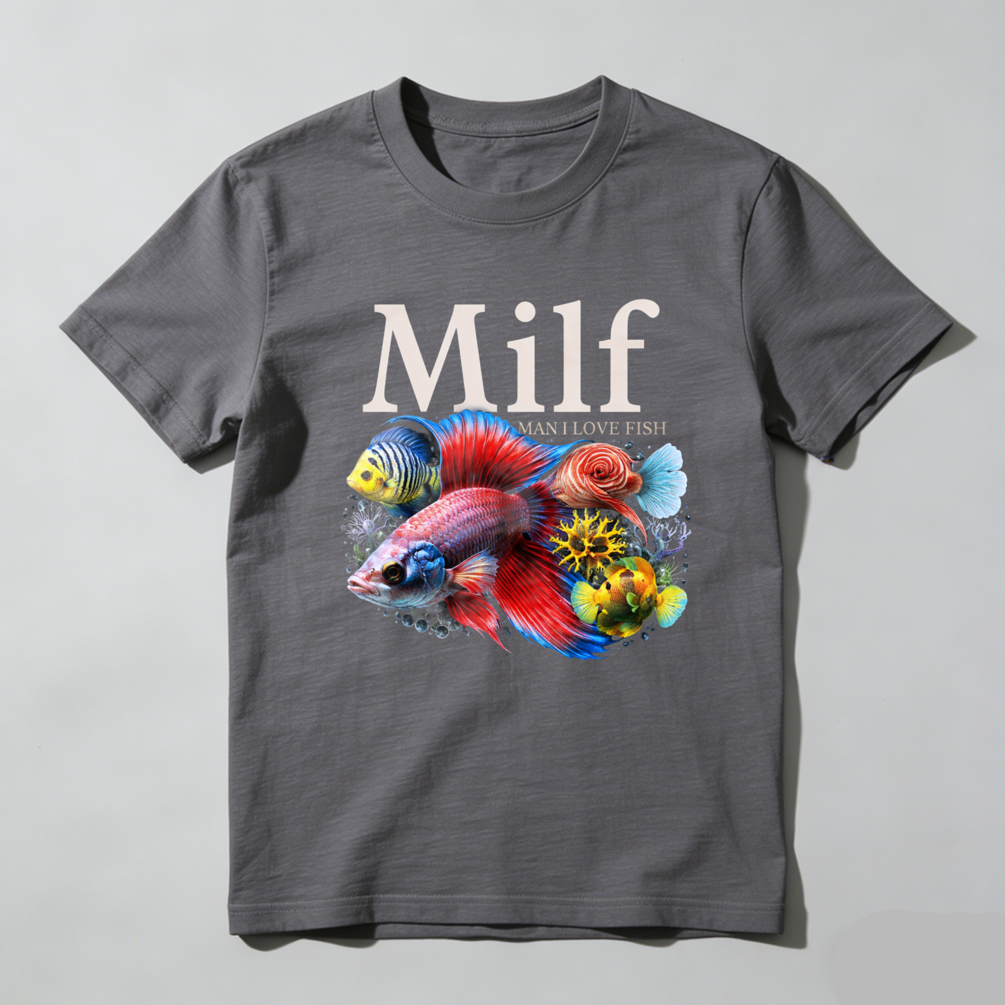 Milf Man I Love Fish T Shirt With Colorful Aquarium Fish Design For Fish Enthusiasts And Aquatic Lovers