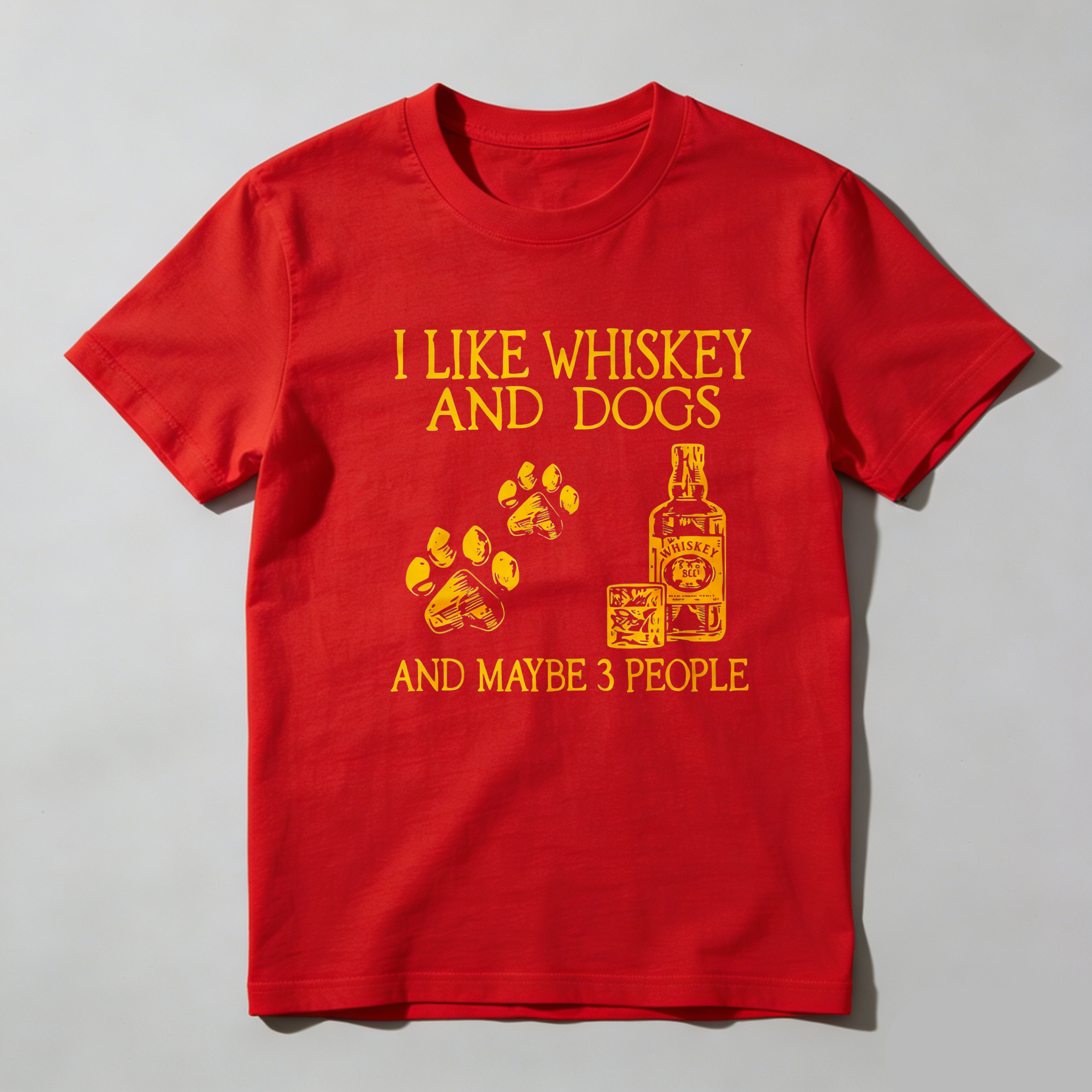 TEECURENT I Like Whiskey And Dogs And Maybe 3 People Pure Cotton Short Sleeve T Shirt-TeeCurent