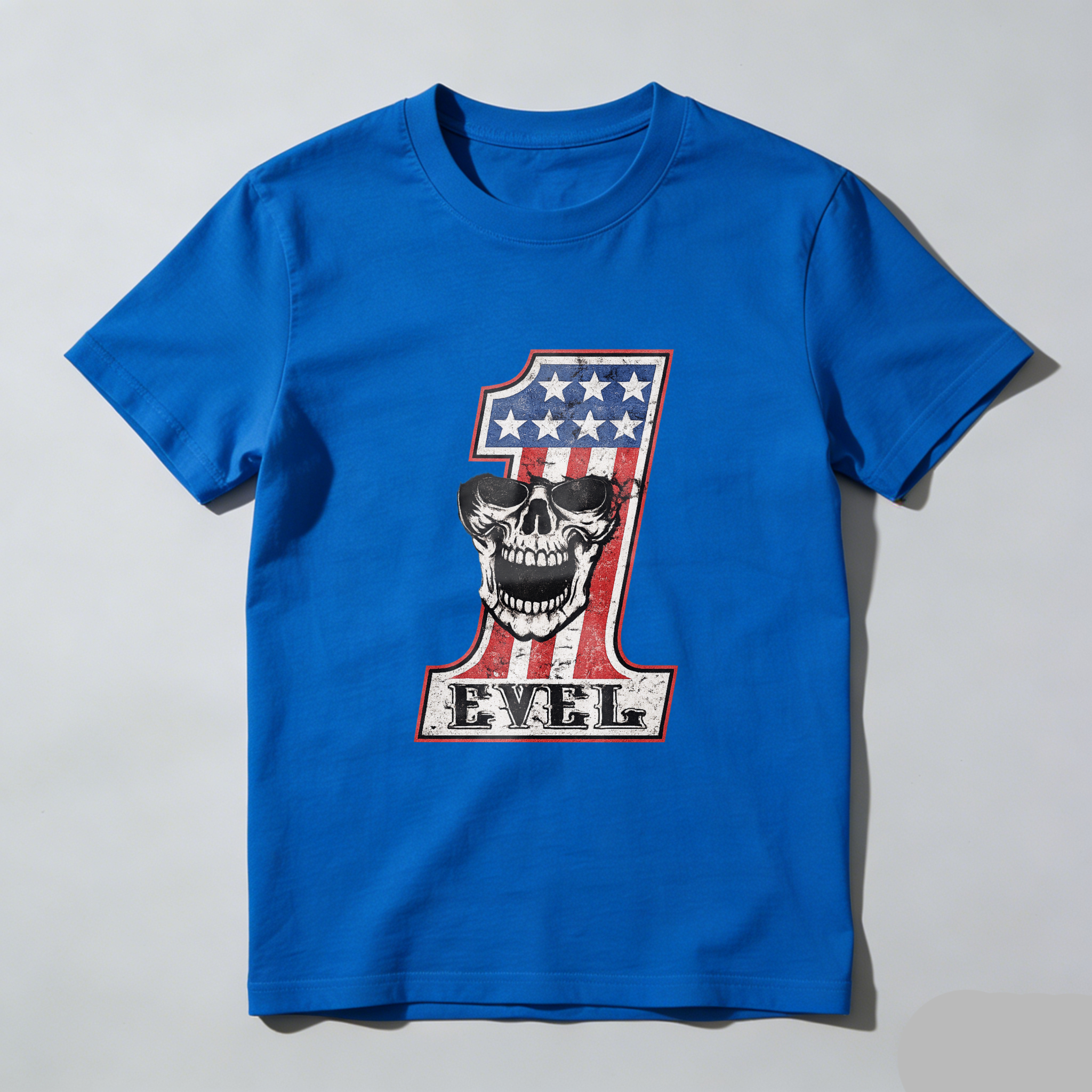 Level One American Flag Skull Design Black T-Shirt Made In Usa