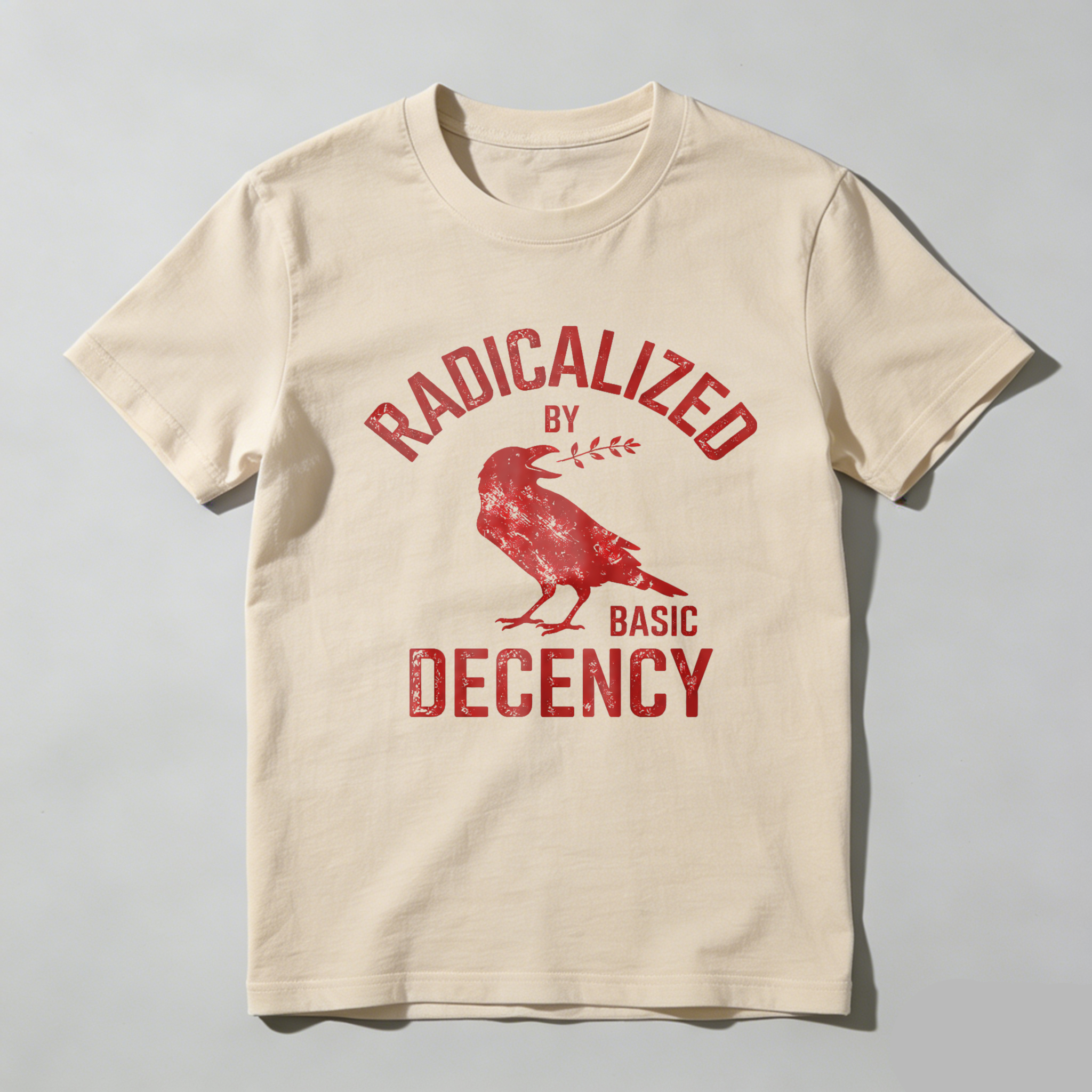 TEECURENTRadicalized By Basic Decency T Shirt With Crow Graphic Design Black Cotton Men Women Unisex Apparel-TeeCurent