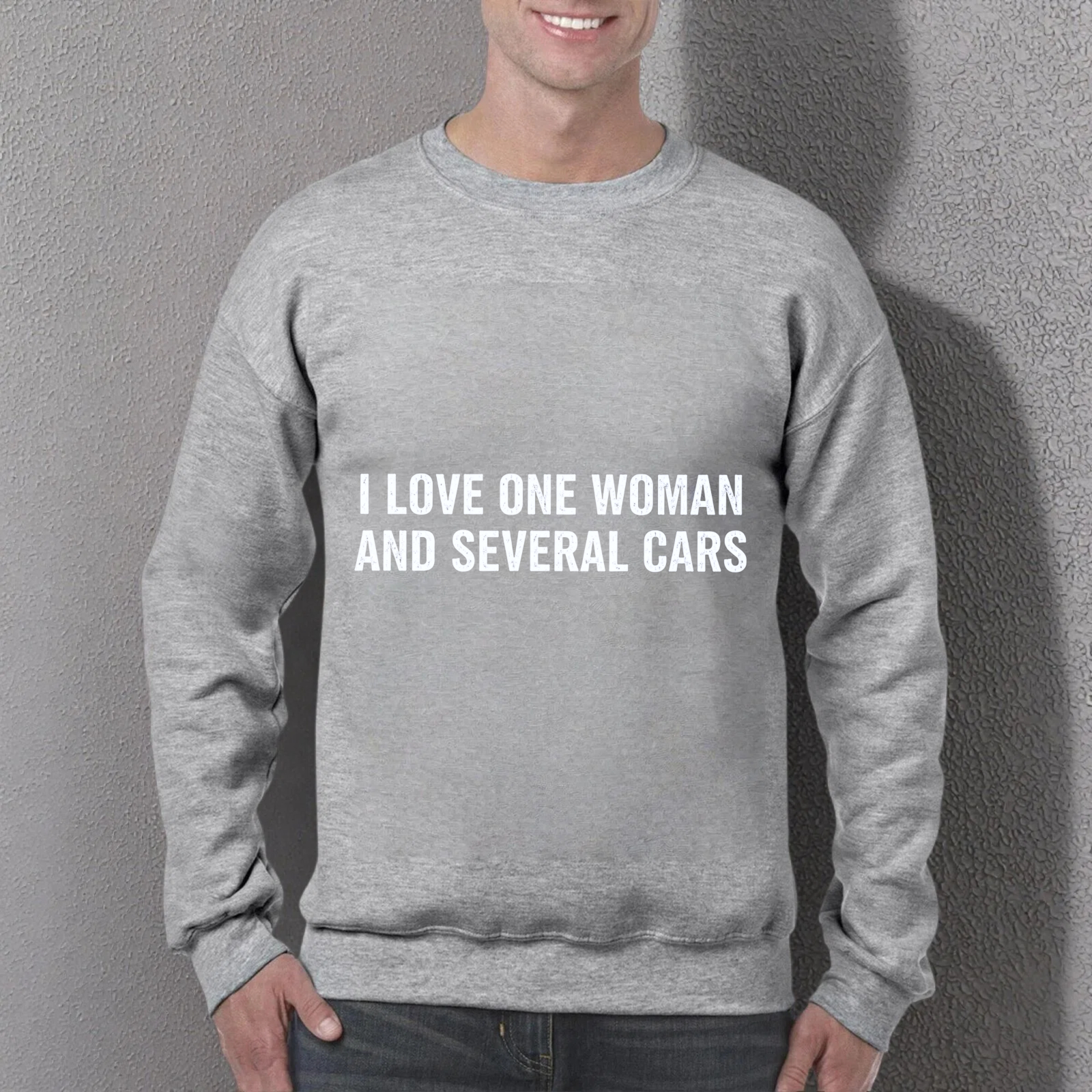 TEECURENT I Love One Woman And Several Cars Sweatshirt Unisex Crewneck Pullover Casual Long Sleeve Top For Men Women