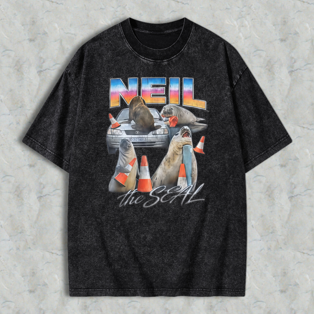 Neil The Seal Funny Sea Lion Car Traffic Cones Vintage Washed T-shirt