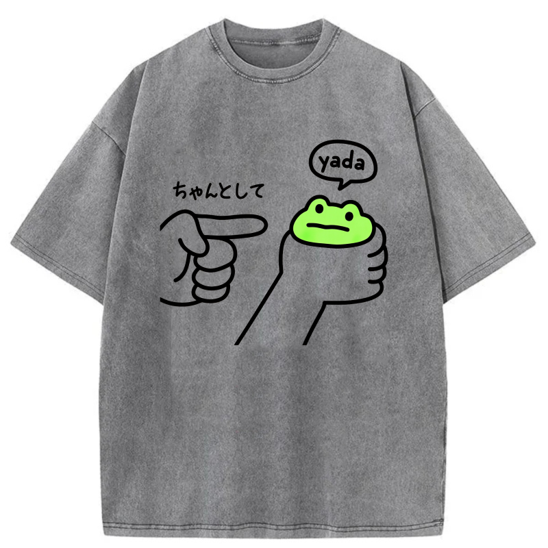 Frog Holding Cup With Yada Speech Bubble tshirt 100% cotton