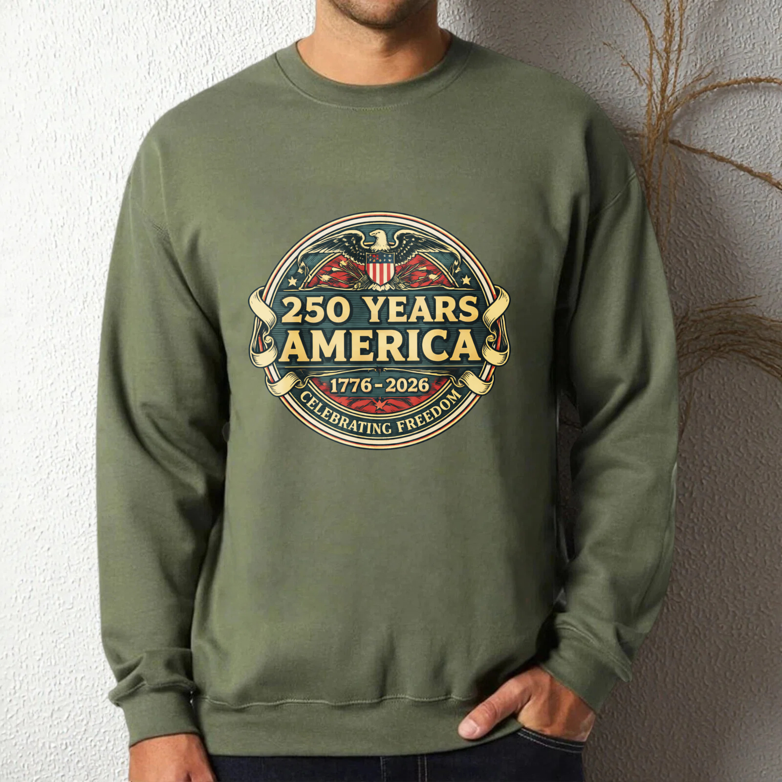 250 Years America 1776 2026 Celebrating Freedom Vintage Eagle Design Sweatshirt Black Unisex Crewneck Pullover Long Sleeve Casual Top