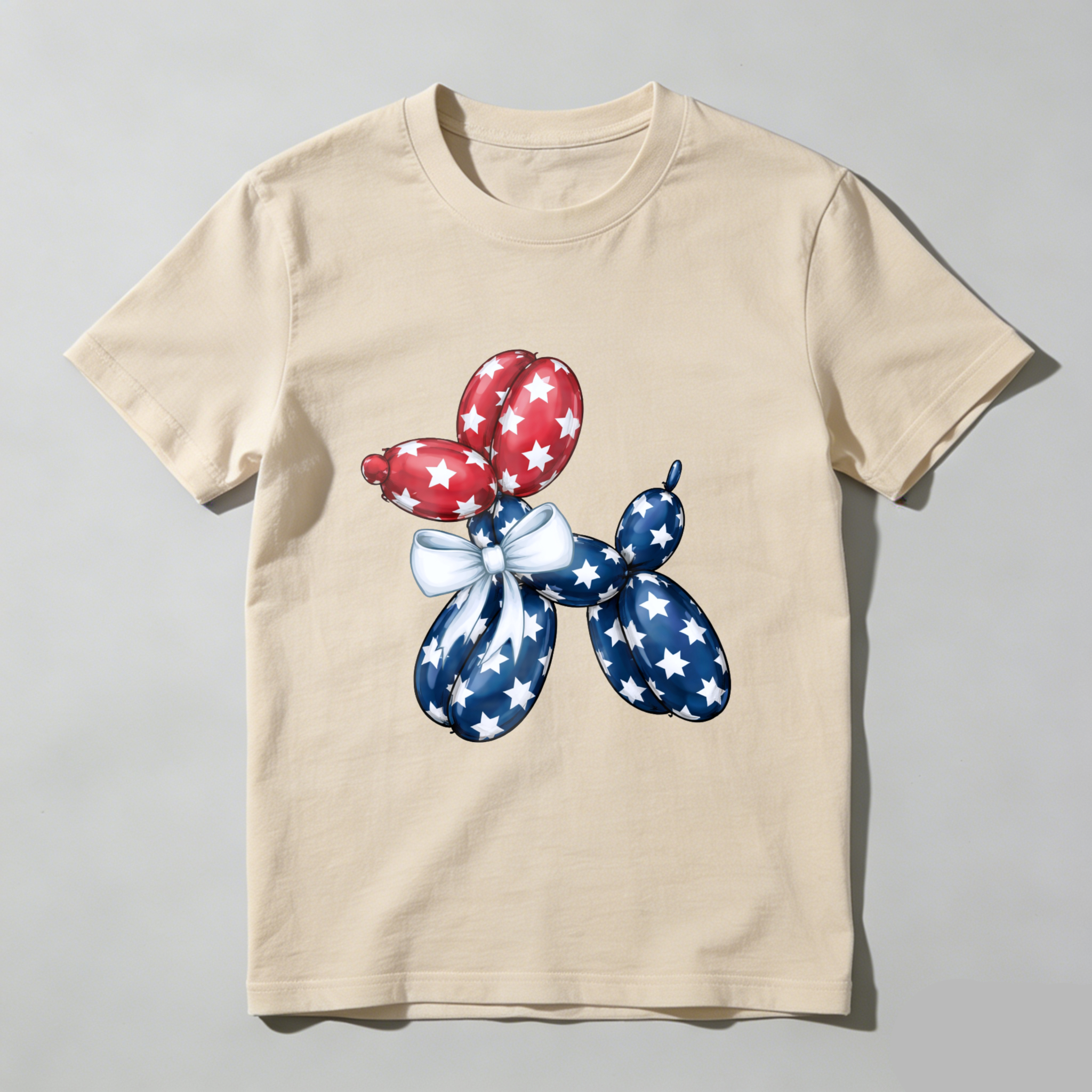 TEECURENT Patriotic Balloon Dog T-Shirt American Flag Design Independence Day Celebration Red White Blue Stars And Stripes Graphic Tee WOMEN