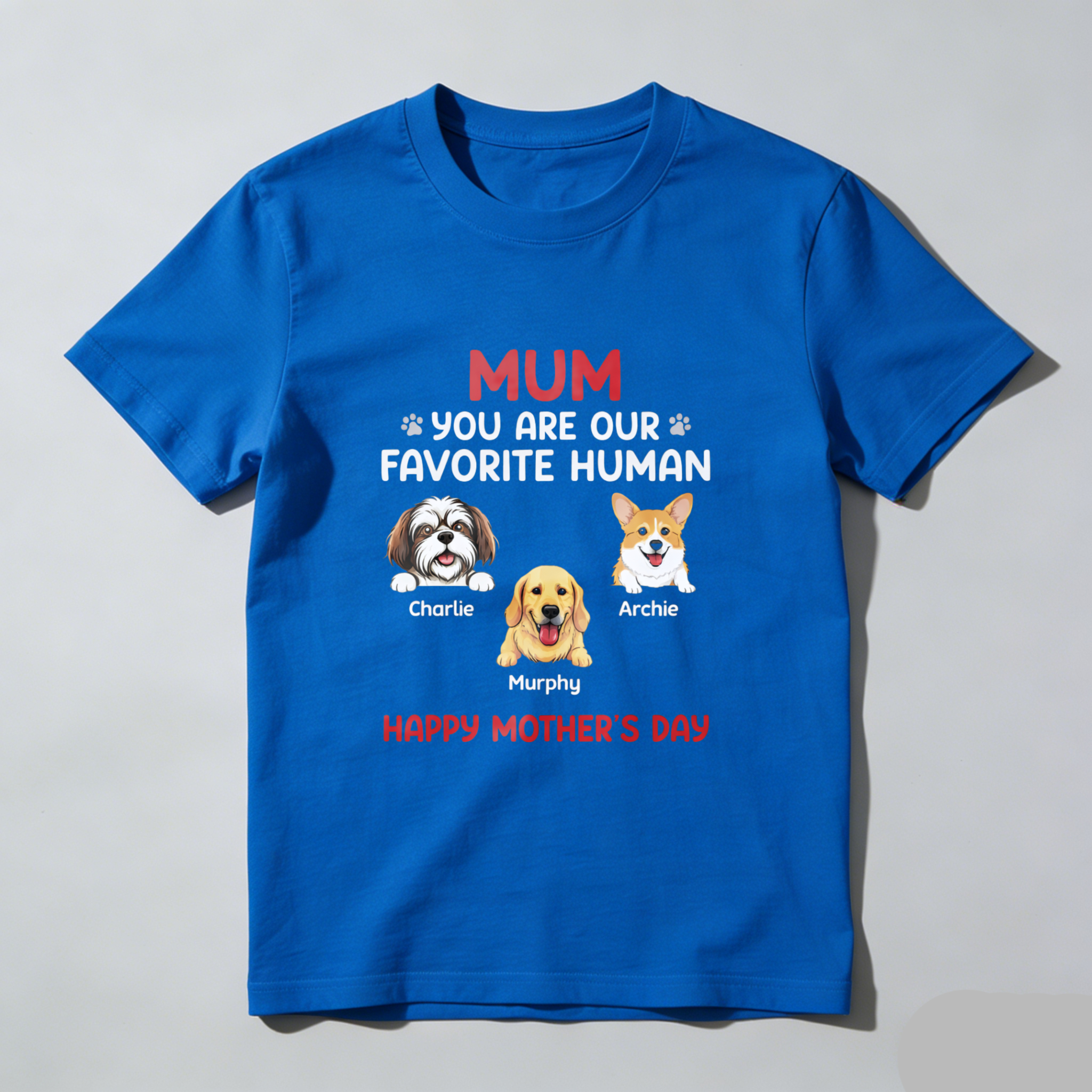 TEECURENT Personalized Dog Mom T Shirt Mum You Are Our Favorite Human Happy Mothers Day Custom Pet Lover Gift For Mother With Dog Names Charlie Murphy Archie WOMEN
