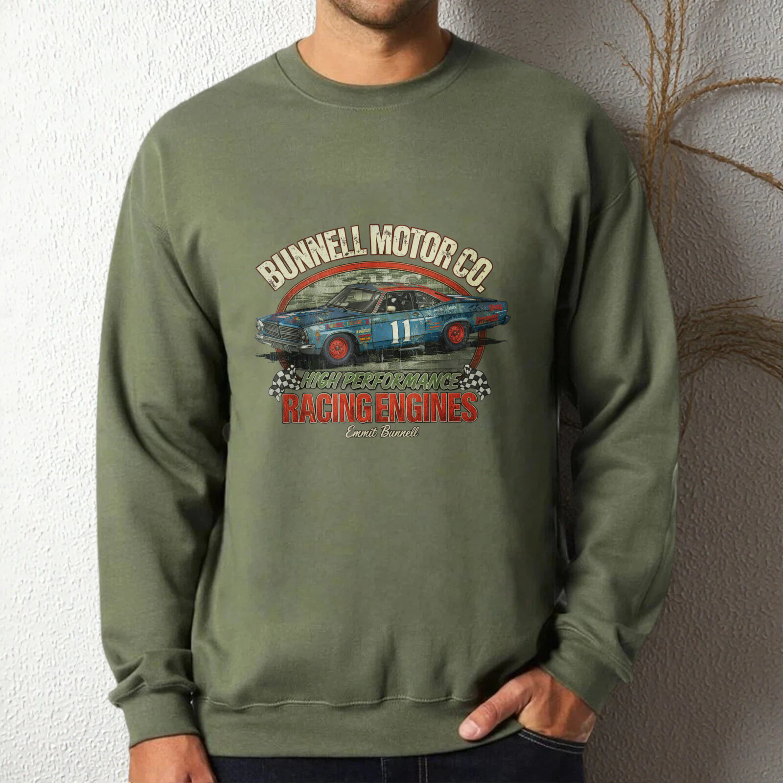 TEECURENT Bunnell Motor Co Racing Engines Sweatshirt Classic Car Graphic Crewneck Pullover Black