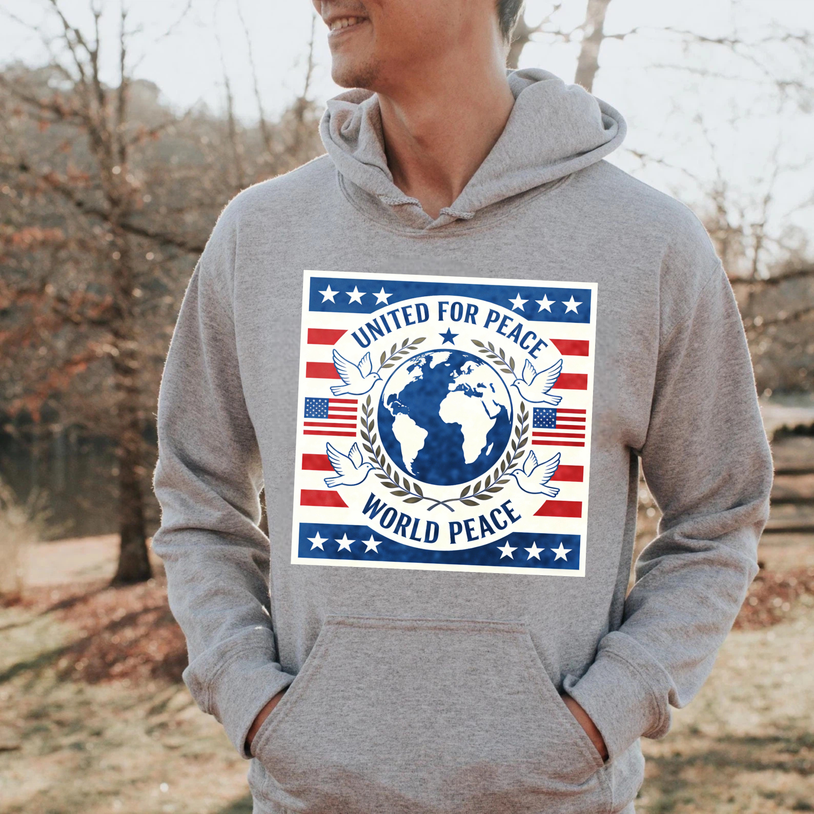 TEECURENT United For Peace World Peace Hoodie American Flag Design Global Unity Sweatshirt Patriotic Clothing For Men Women Unisex Apparel