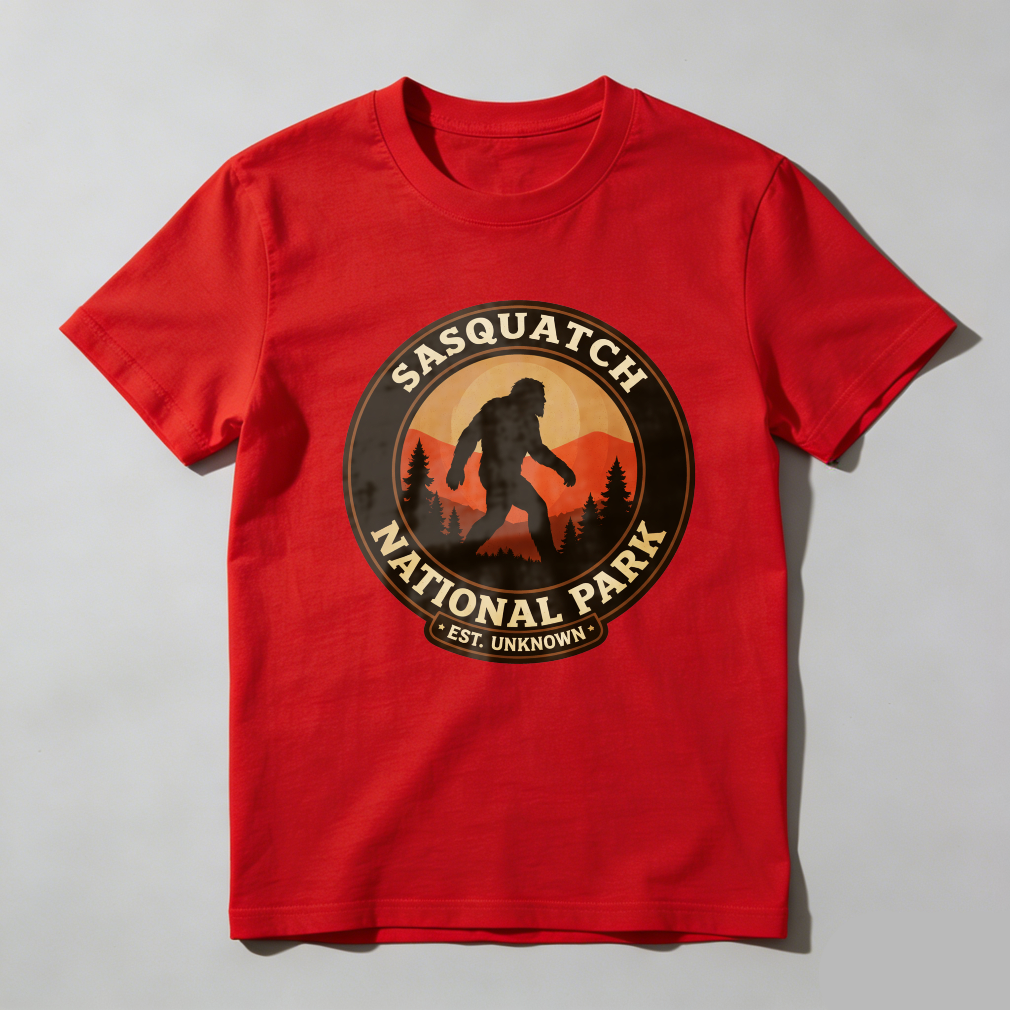 TEECURENTSasquatch National Park T-Shirt Est Unknown Bigfoot Logo Design Black Crewneck Men's Shirt-TeeCurent