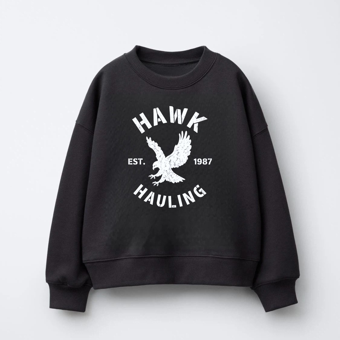 TEECURENT Hawk Hauling Est 1987 Eagle Logo Sweatshirt Black Crewneck Pullover Sweatshirt Unisex Casual Top