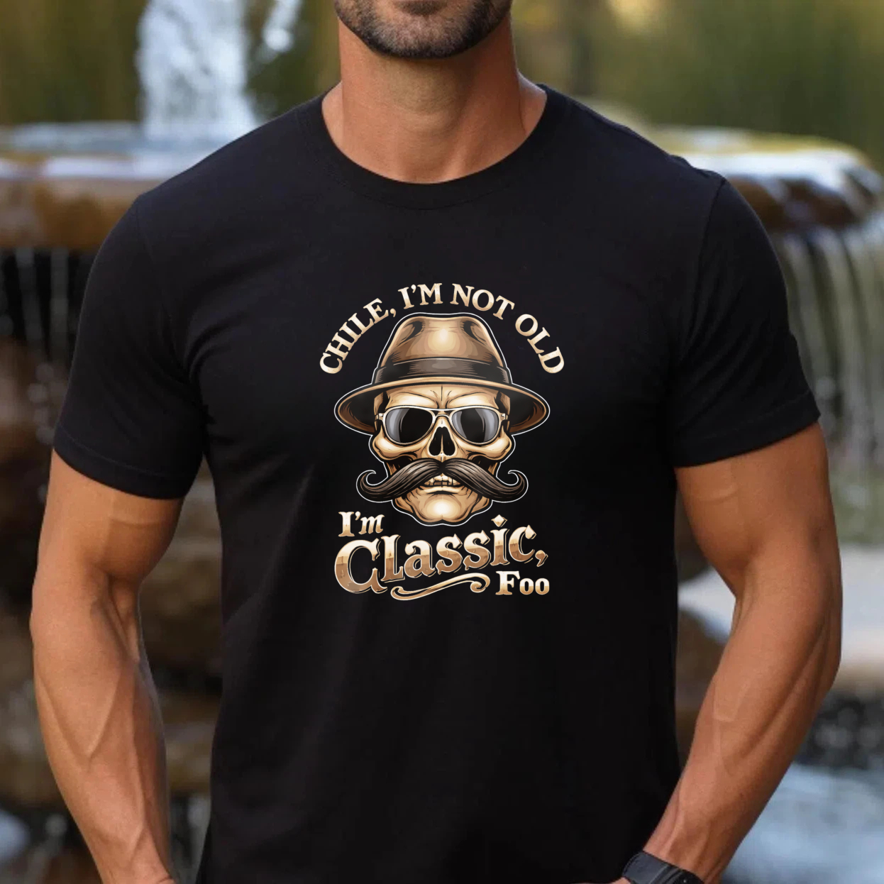 TEECURENT Chile Im Not Old Im Classic Too Skull Hat Mustache T-Shirt