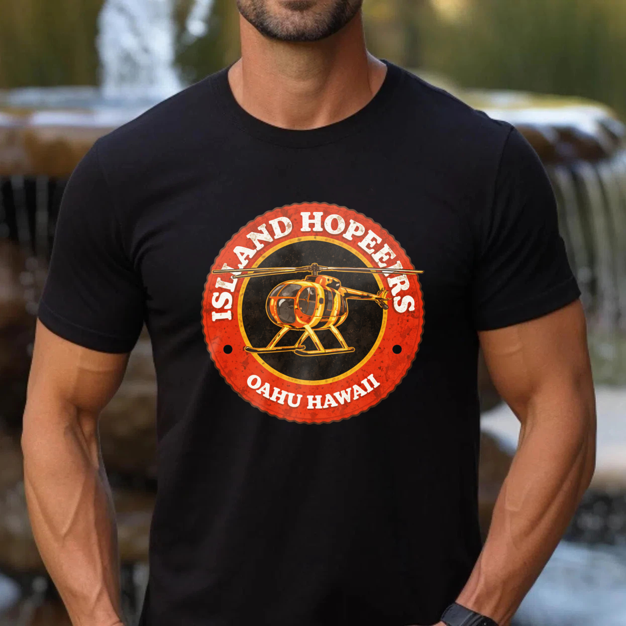 Island Hoppers Oahu Hawaii Helicopter Tour T-Shirt Black