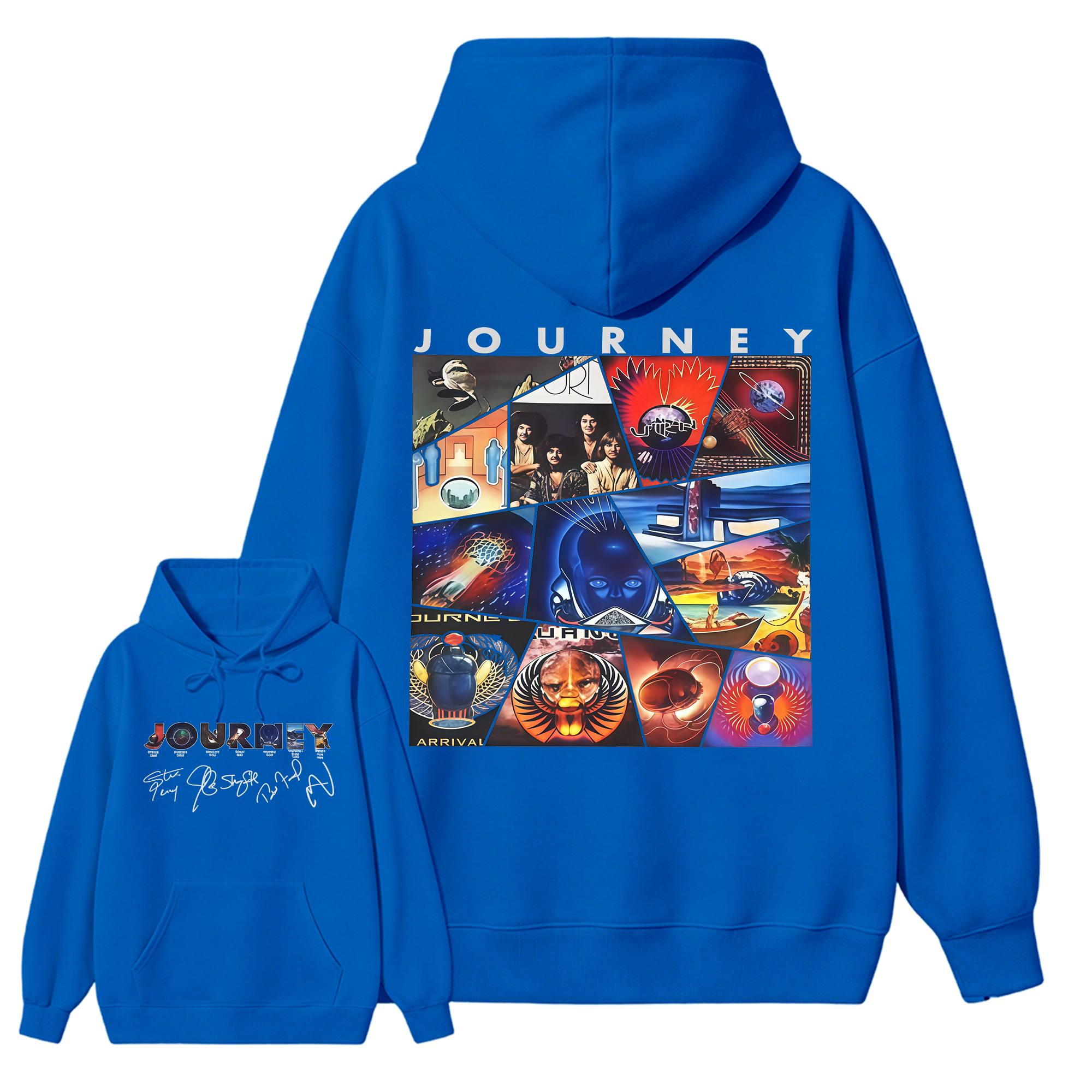 Vintage Journey Rock Band Classic Album Collage Graphic Short Sleeve Hoodie