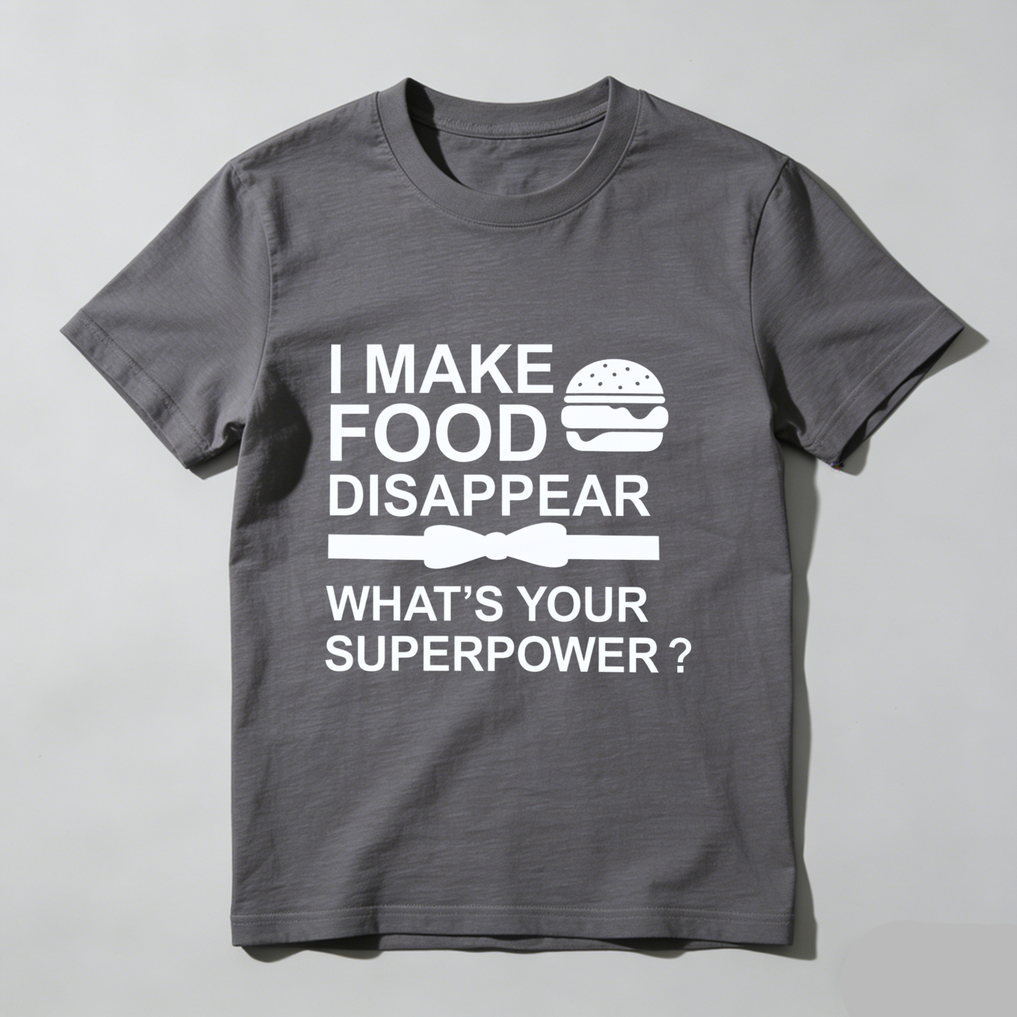 TEECURENT I Make Food Disappear What Is Your Superpower Funny T-Shirt For Men Women Humor Gift Shirt With Burger Graphic And Bow Tie Design WOMEN