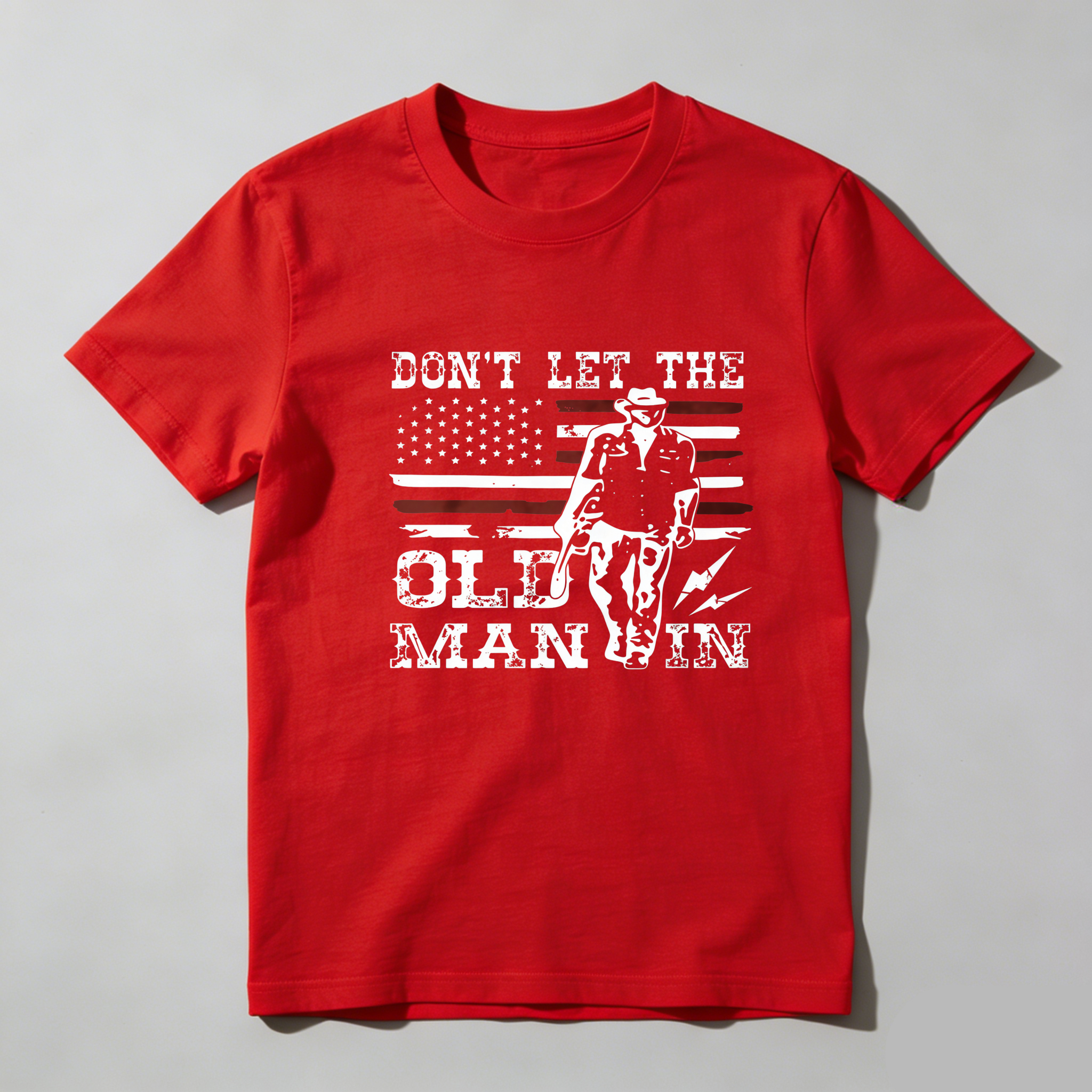 TEECURENT Don't Let The Old Man In American Flag Cowboy Pure Cotton Short Sleeve T Shirt-TeeCurent