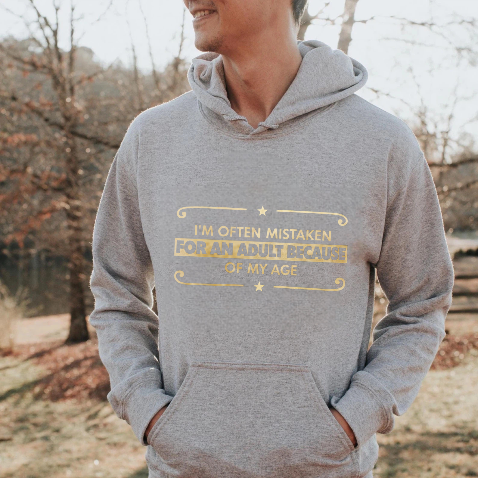 TEECURENT Gildan I Am Often Mistaken For An Adult Because Of My Age Hoodie Black Gold Text Funny Slogan Sweatshirt Unisex Casual Wear