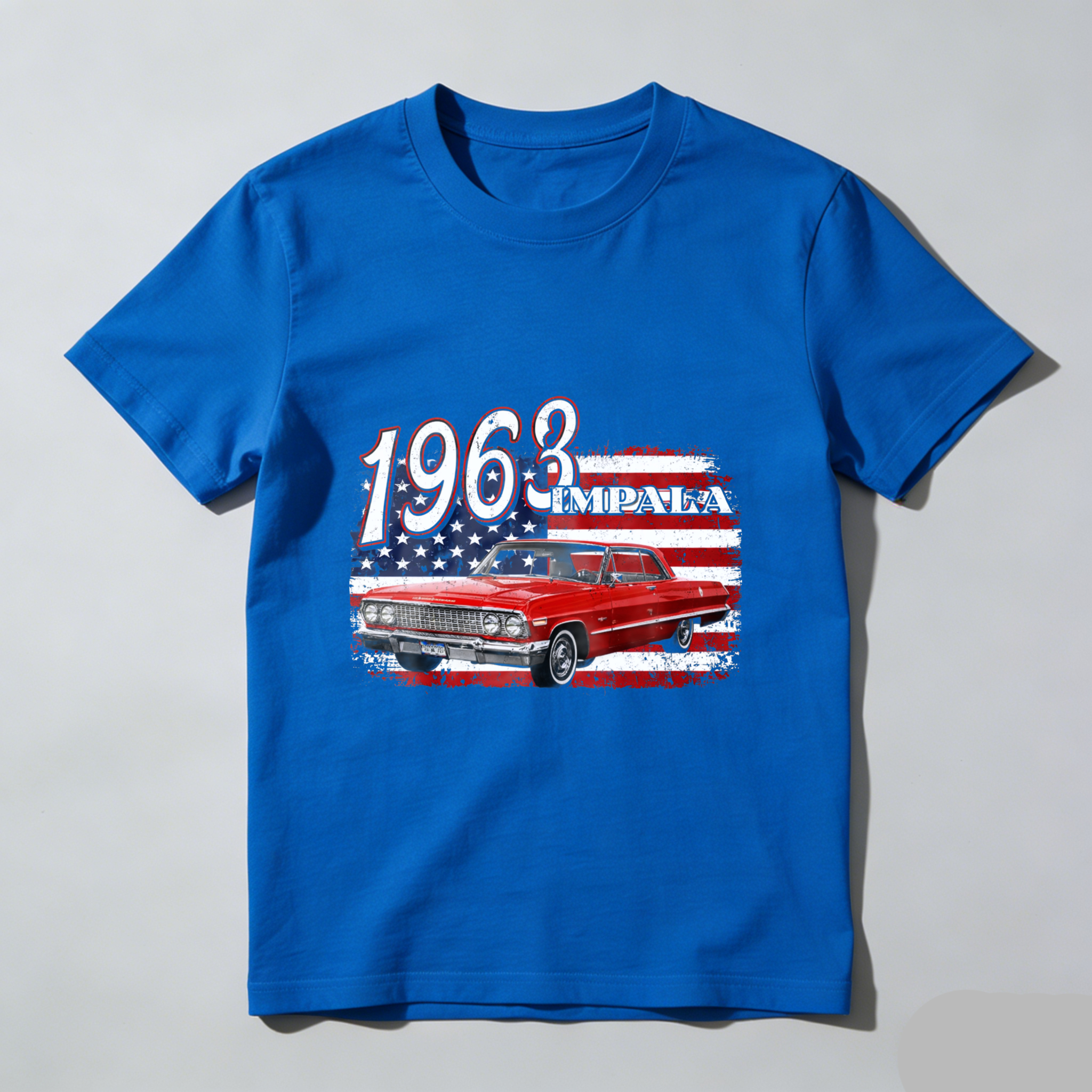 1963 Impala Classic Car American Flag T Shirt Men Women Vintage Muscle Car Automotive Clothing Gift For Car Enthusiasts