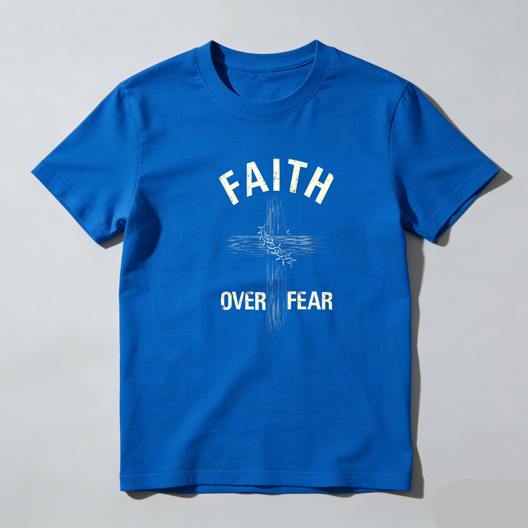 TEECURENT Faith Over Fear Cross Design Pure Cotton Short Sleeve T Shirt-TeeCurent