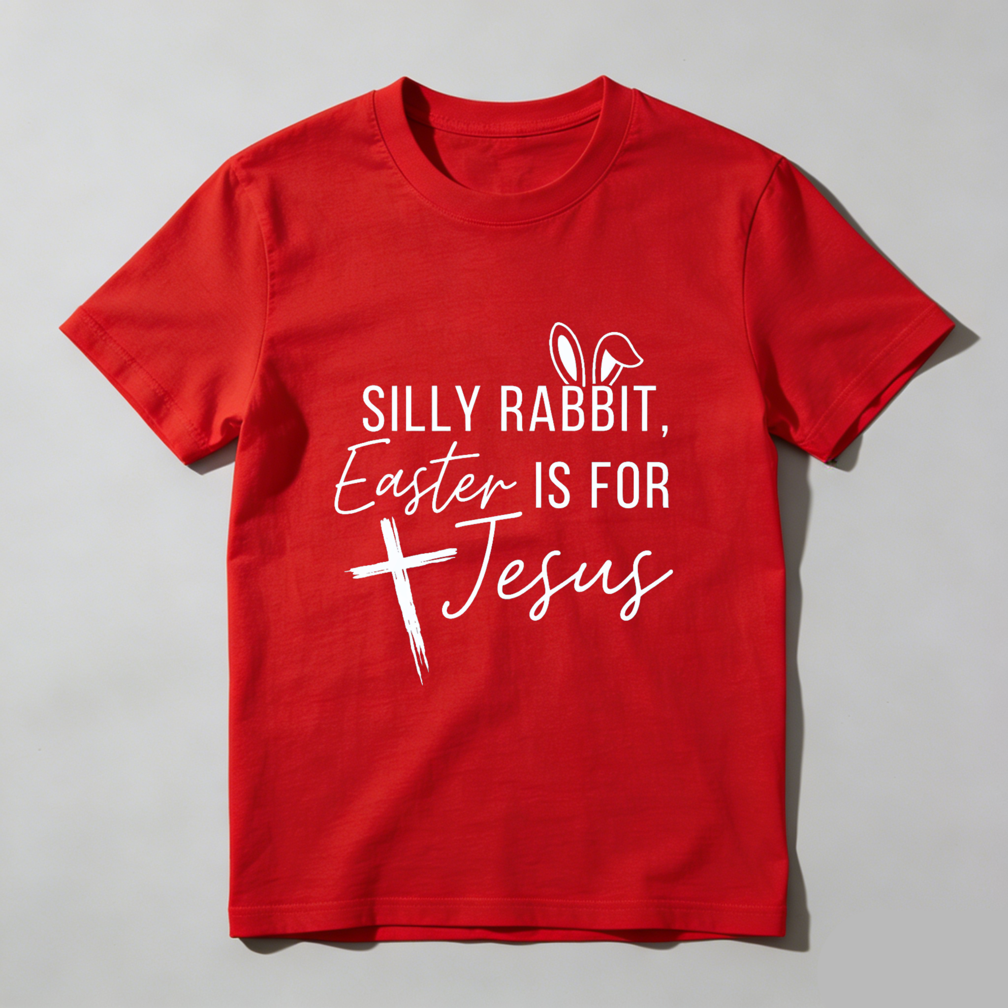 TEECURENT Silly Rabbit Easter Is For Jesus Christian Easter T Shirt With Cross And Bunny Ears Design WOMEN