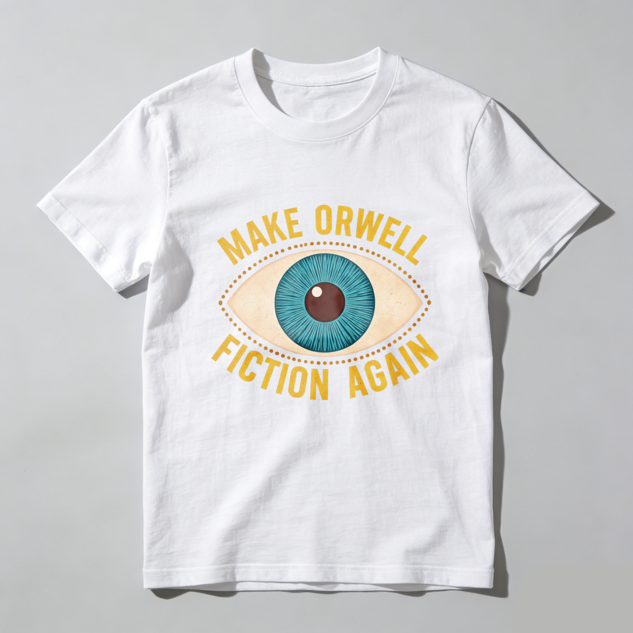 TEECURENTMake Orwell Fiction Again T Shirt With Eye Design Black Graphic Tee For Men And Women-TeeCurent
