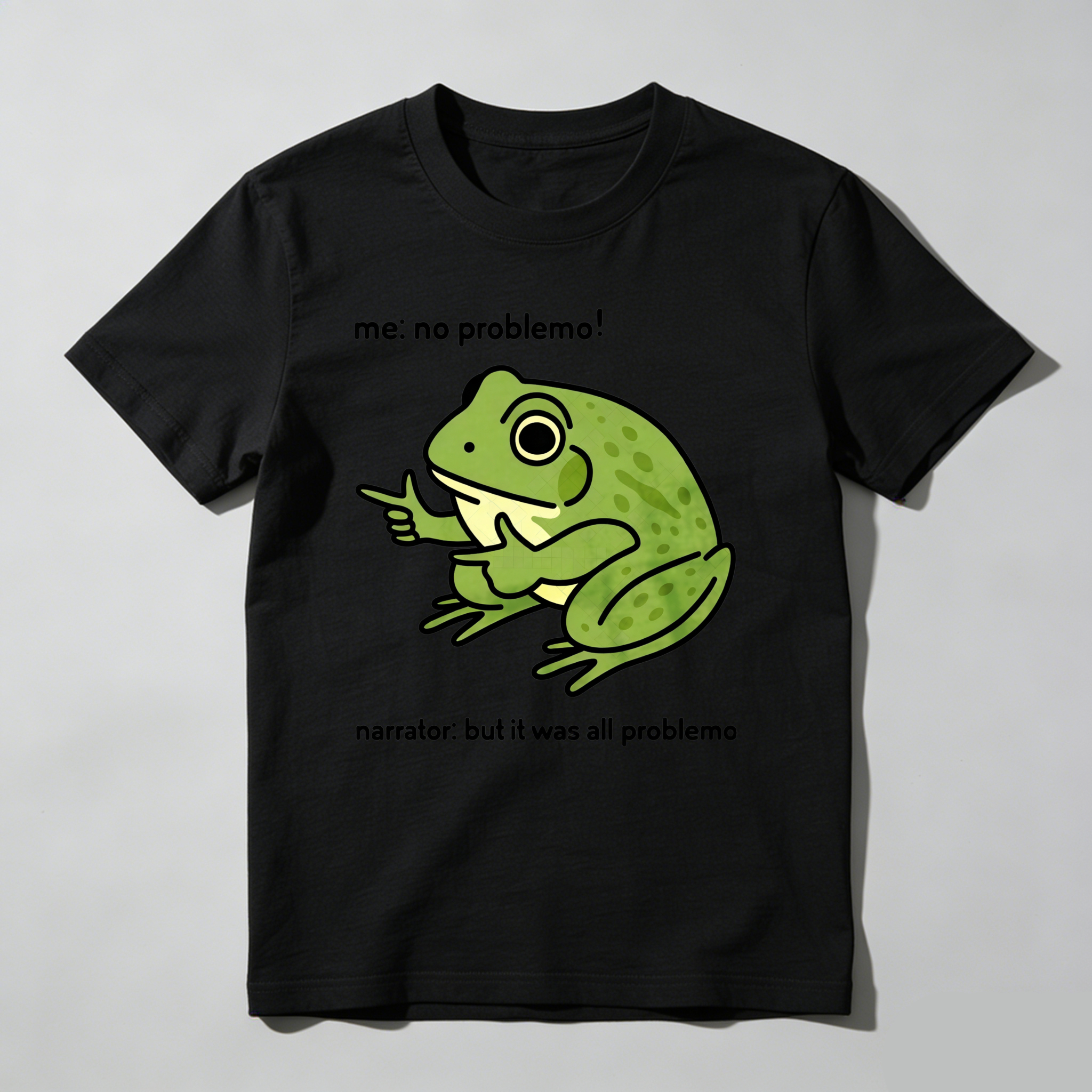 TEECURENT Frog No Problemo Narrator All Problemo Pure Cotton Short Sleeve T-Shirt-TeeCurent