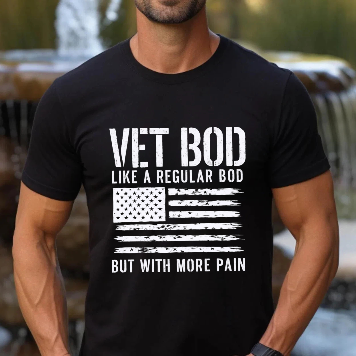 Vet Bod Like A Regular Bod But With More Pain American Flag T-Shirt Made In Usa