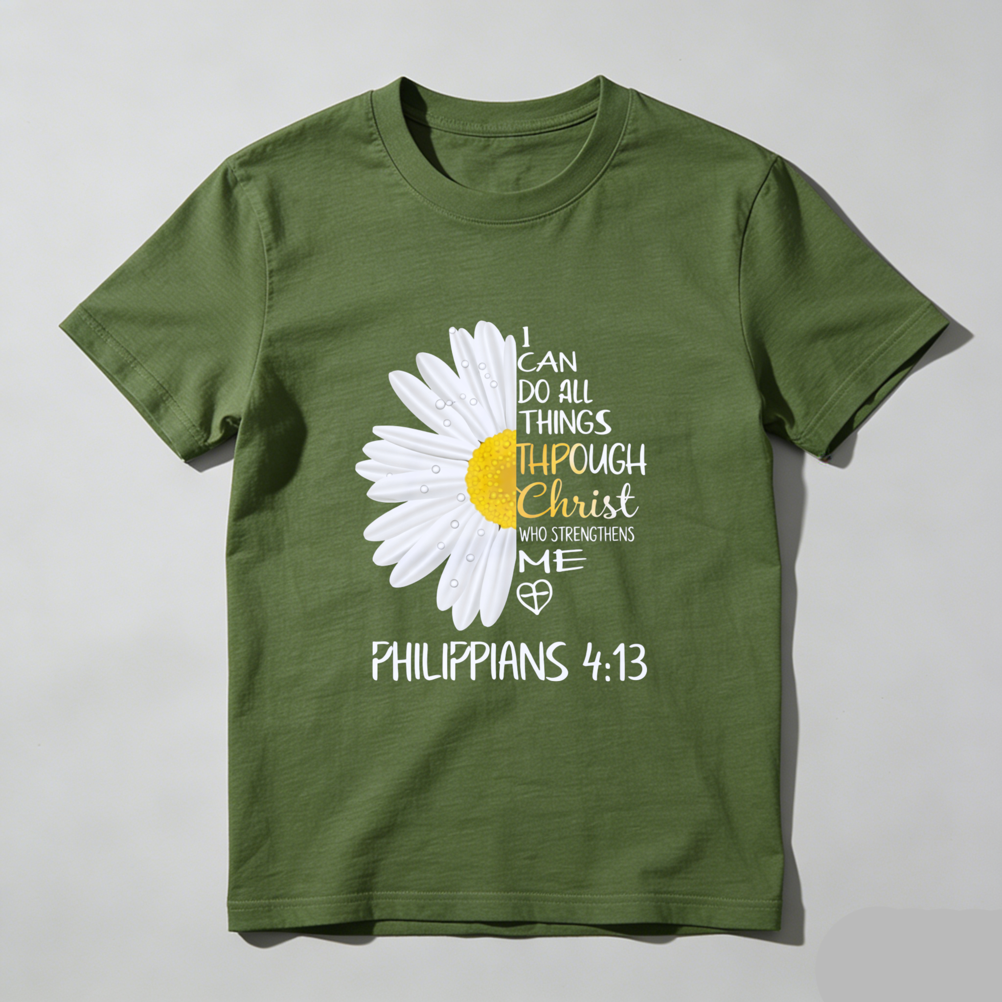 TEECURENT I Can Do All Things Through Christ Who Strengthens Me Philippians 413 Daisy Flower Christian T Shirt WOMEN