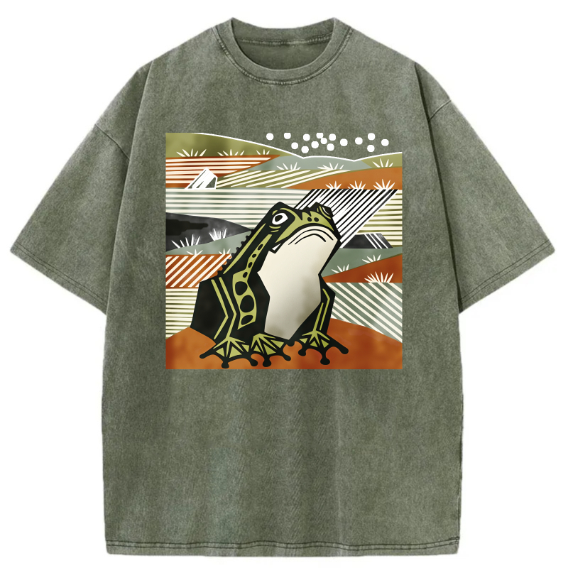 Frog In Abstract Landscape Pattern tshirt 100% cotton