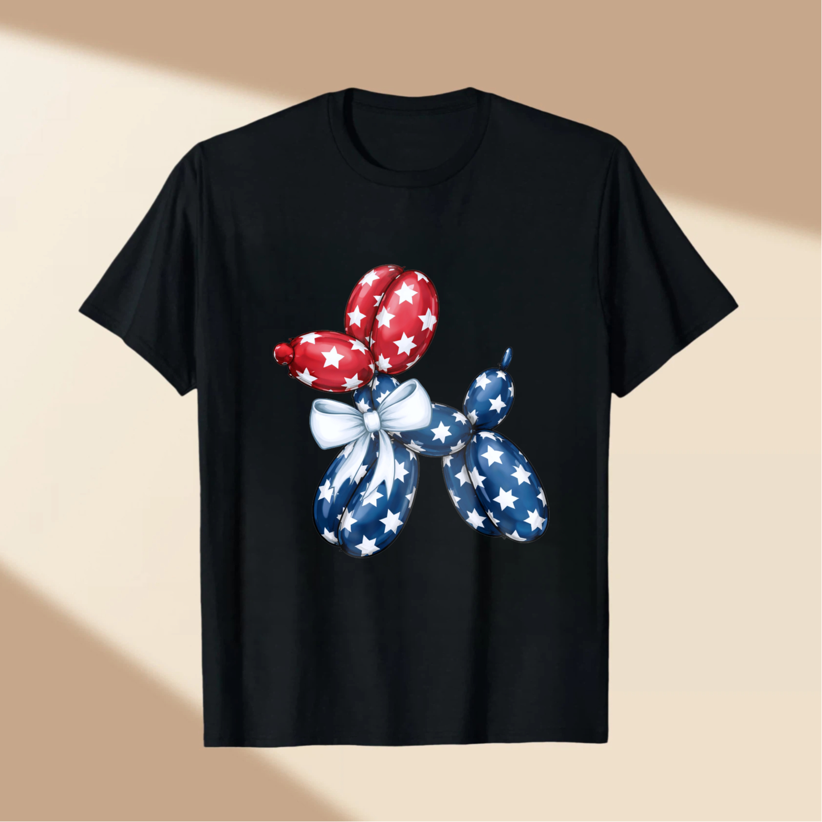 TEECURENT Patriotic Balloon Dog T-Shirt American Flag Design Independence Day Celebration Red White Blue Stars And Stripes Graphic Tee WOMEN