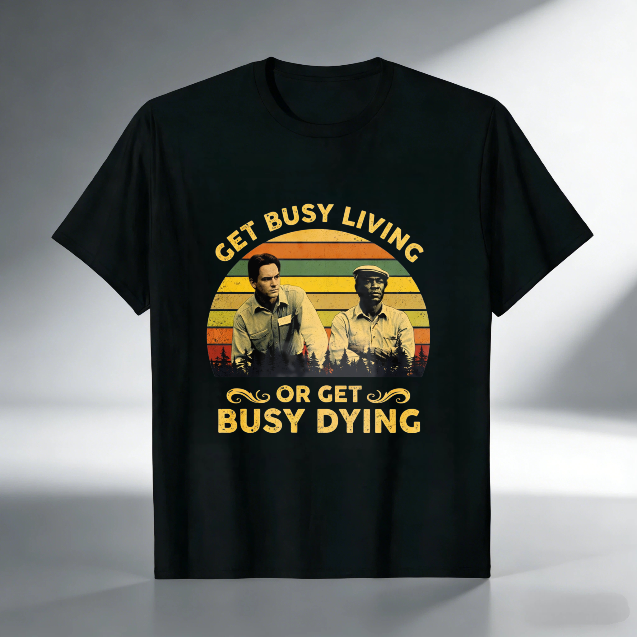TEECURENT Get Busy Living Or Get Busy Dying T-Shirt With Vintage Design And Movie Characters Inspired Graphic For Men And Women