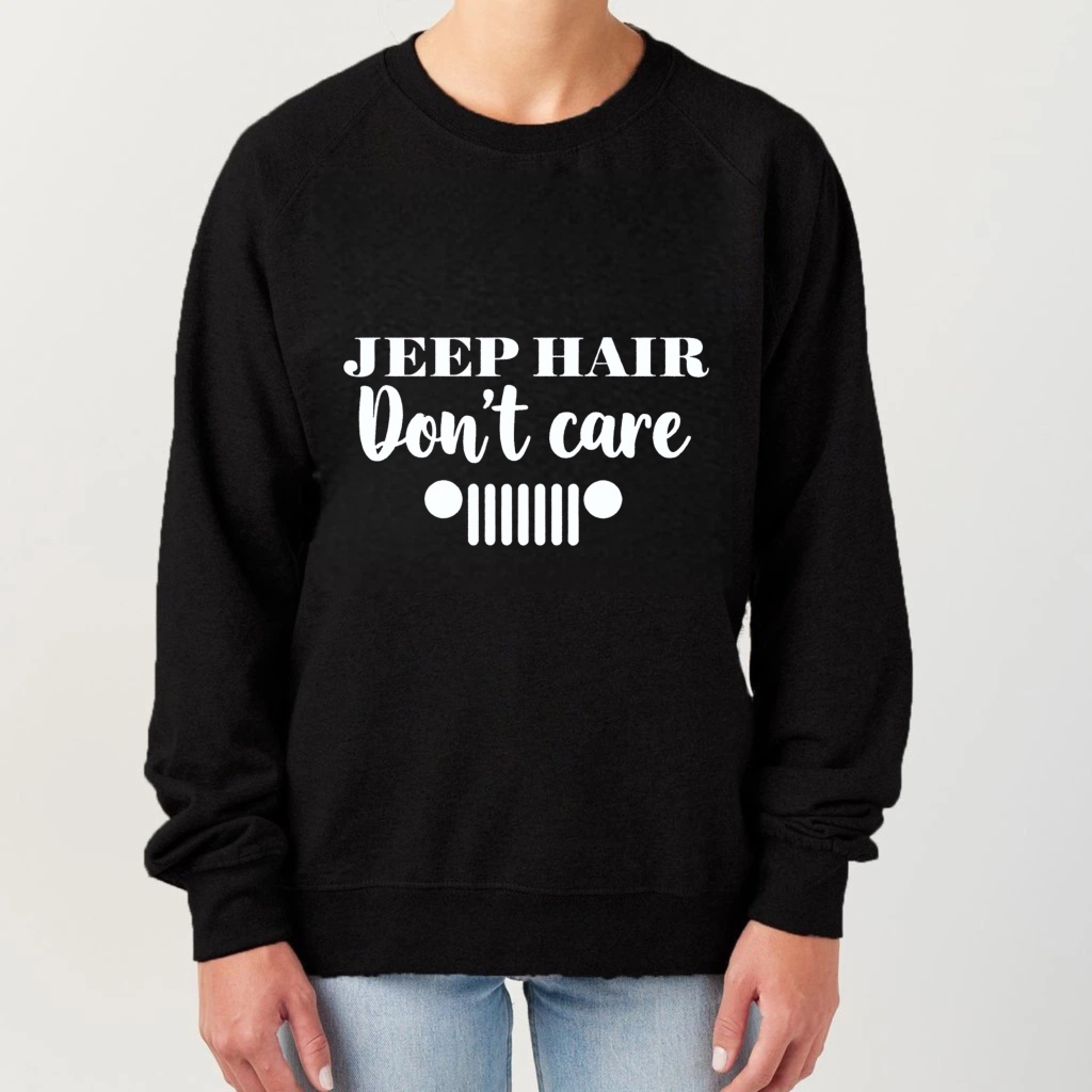 TEECURENT Jeep Hair Dont Care Sweatshirt Unisex Crewneck Pullover Long Sleeve Casual Graphic Shirt For Men Women Outdoor Adventure Fashion Top
