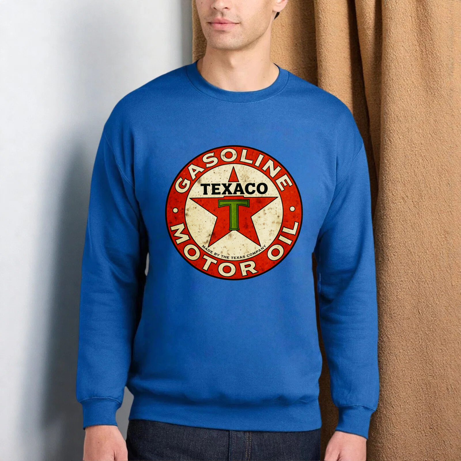 TEECURENT Texaco Gasoline Motor Oil Logo Sweatshirt Vintage Retro Design Unisex Crewneck Pullover Black Long Sleeve Top