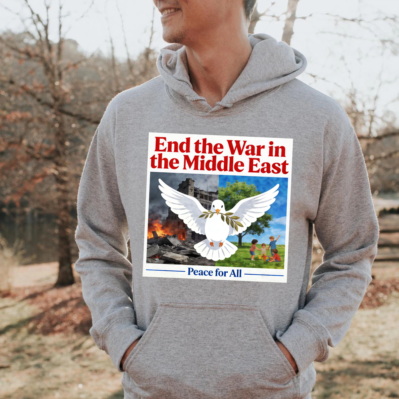 TEECURENT End The War In The Middle East Peace For All Hoodie With Dove And Olive Branch Design For Peace Advocates And Humanitarian Supporters