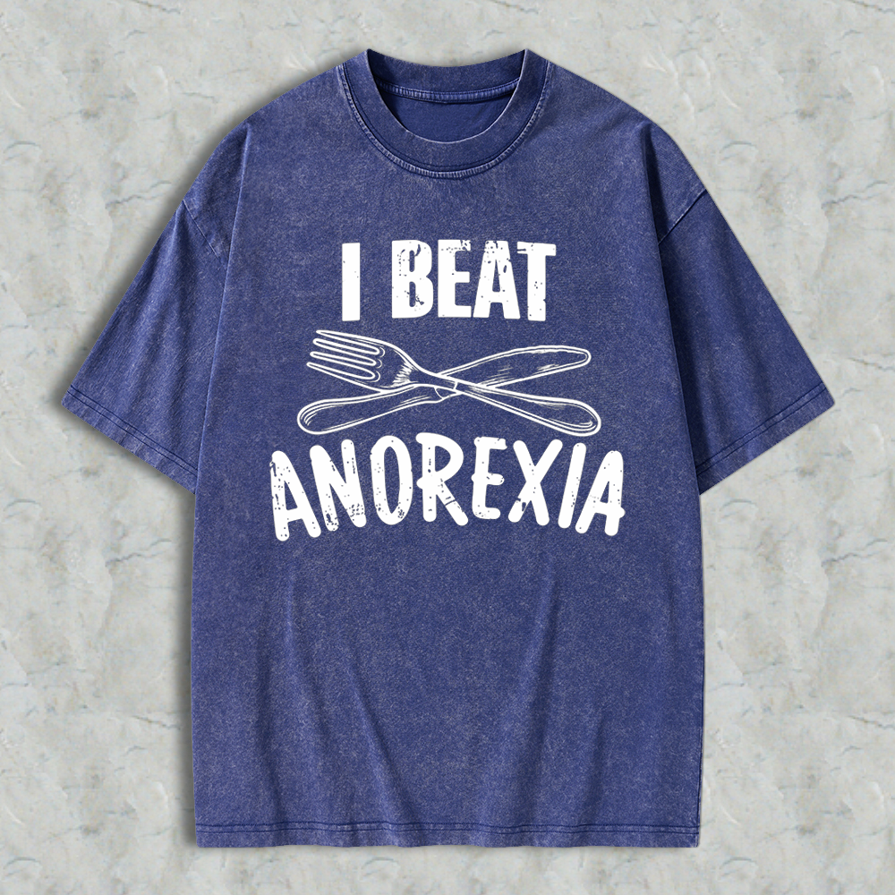 I Beat Anorexia Novelty Graphic  Washed T-shirt