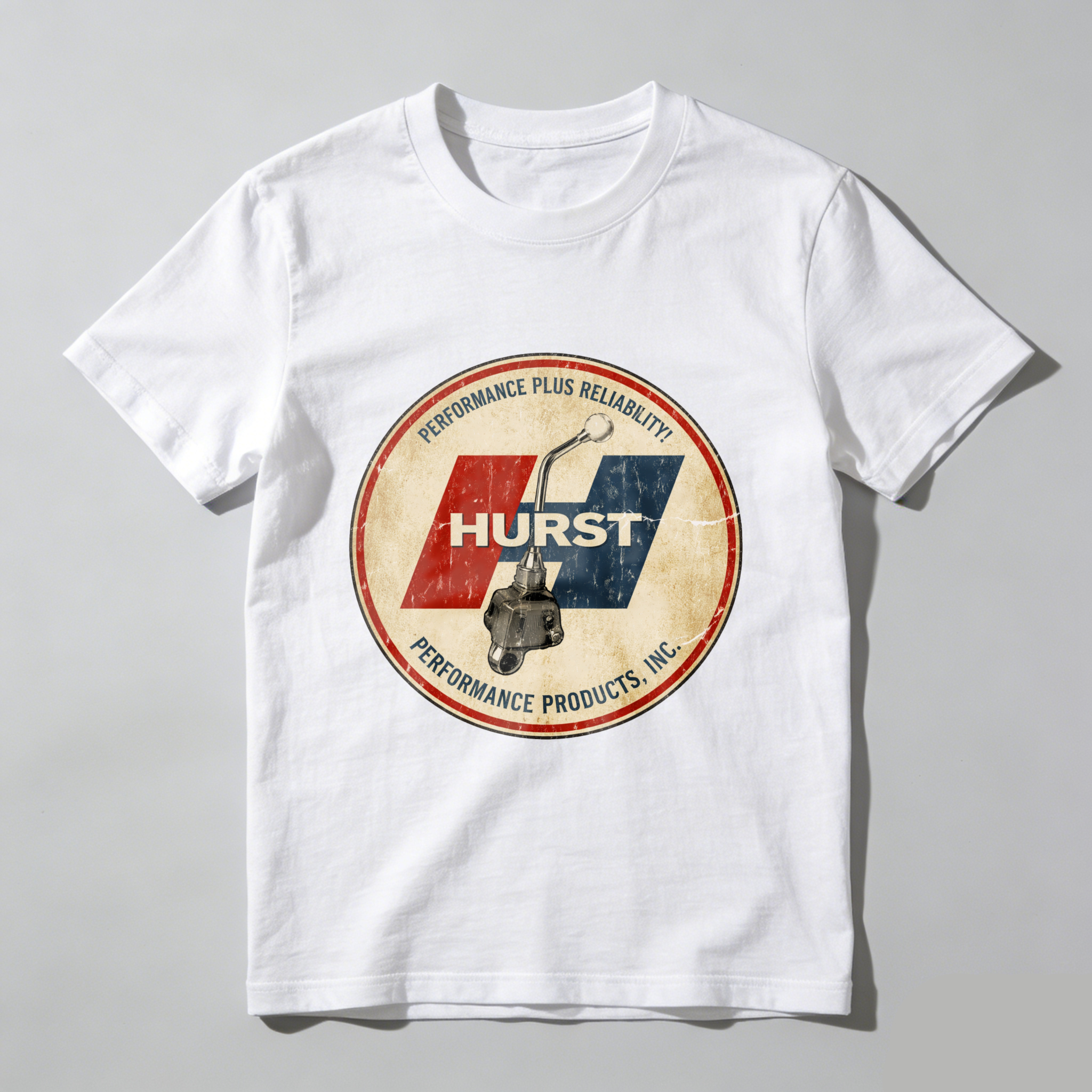 Hurst Performance Plus Reliability Classic Logo T-Shirt Black Vintage Style Automotive Gear Shift Design